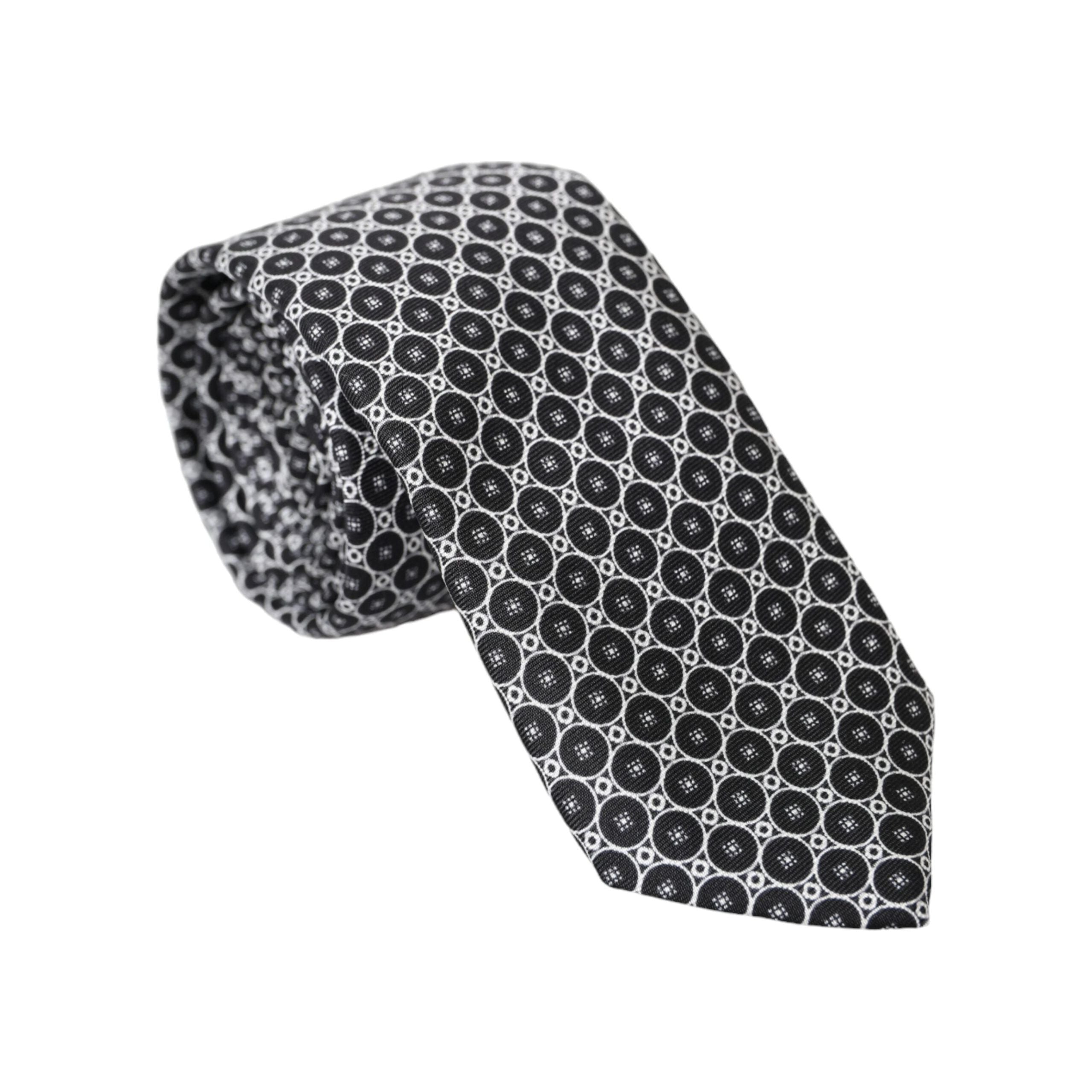 Dolce & Gabbana Black White Patterned Silk Adjustable Tie