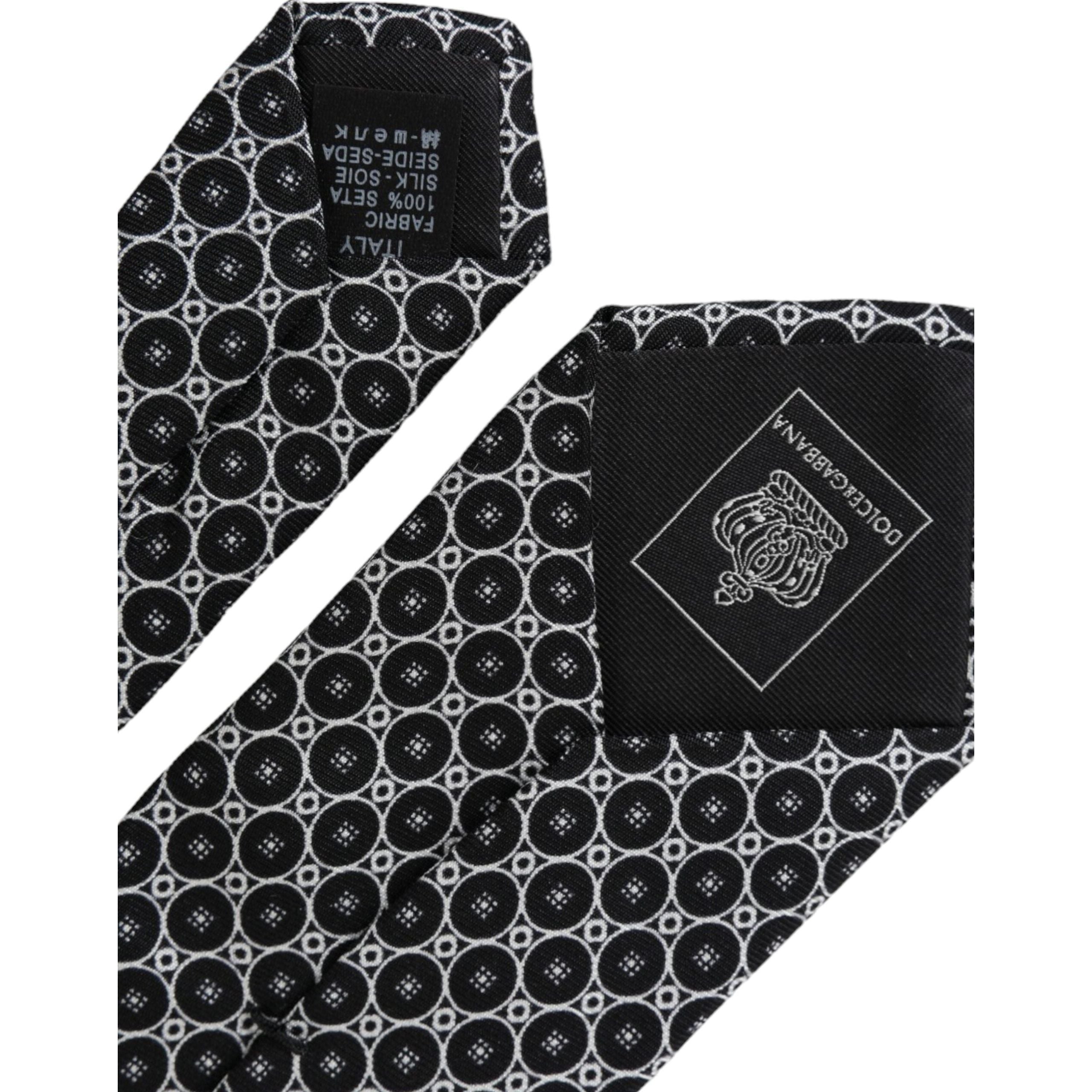 Dolce & Gabbana Black White Patterned Silk Adjustable Tie