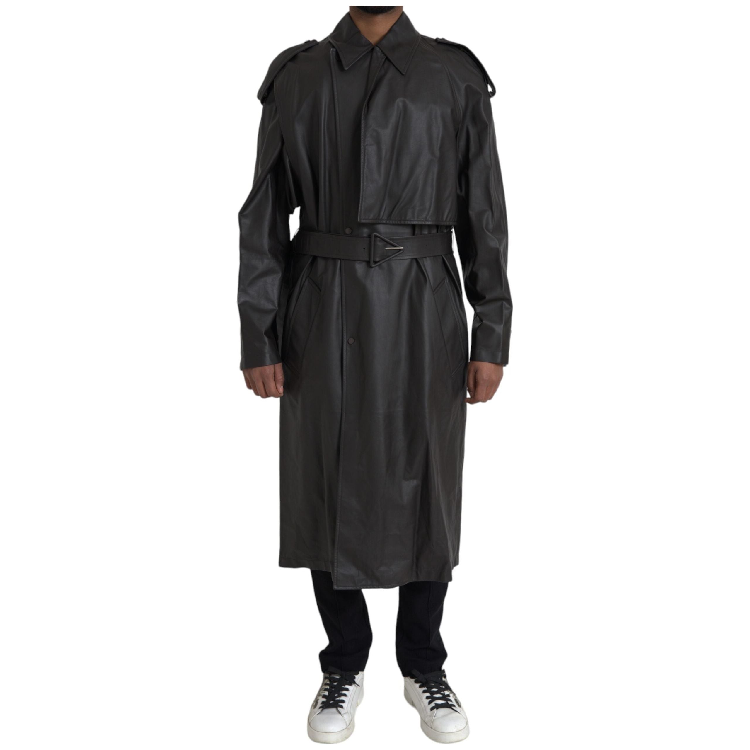 Bottega Veneta Black Matte Waterproof Leather Coat Jacket