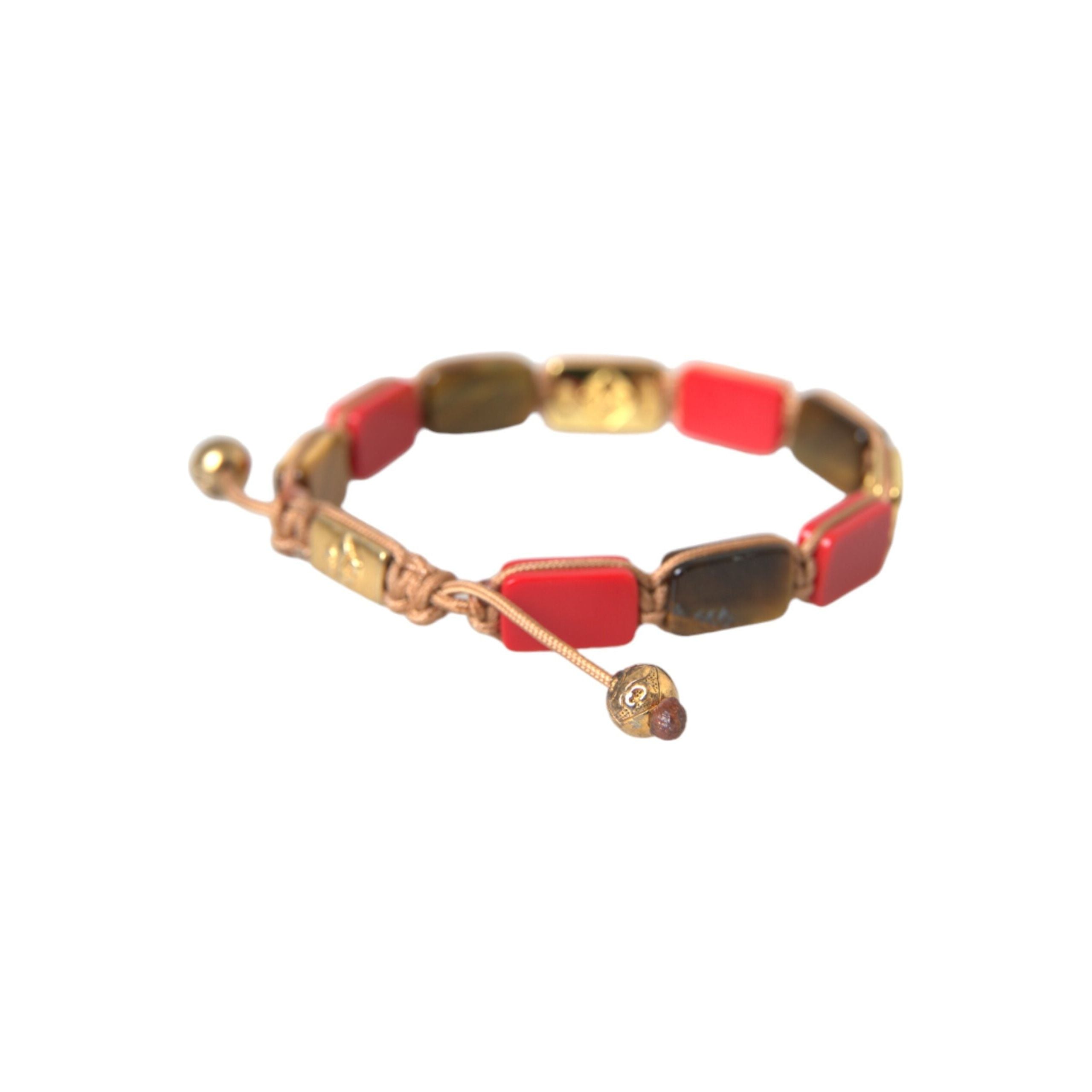 Nialaya Red Coral Tiger Eye 925 Silver Bracelet
