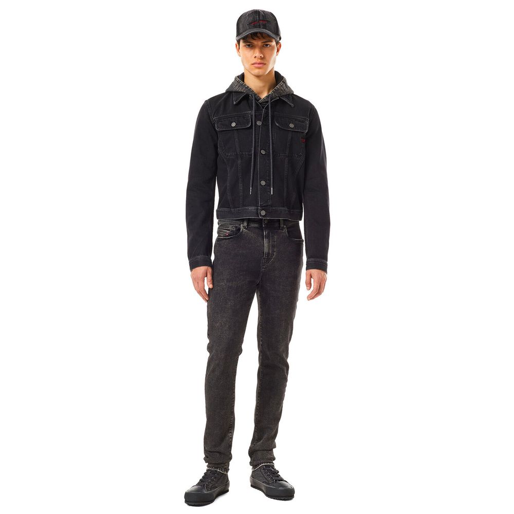 Diesel Black Cotton Jeans with Edgy Rock-Inspired Design
