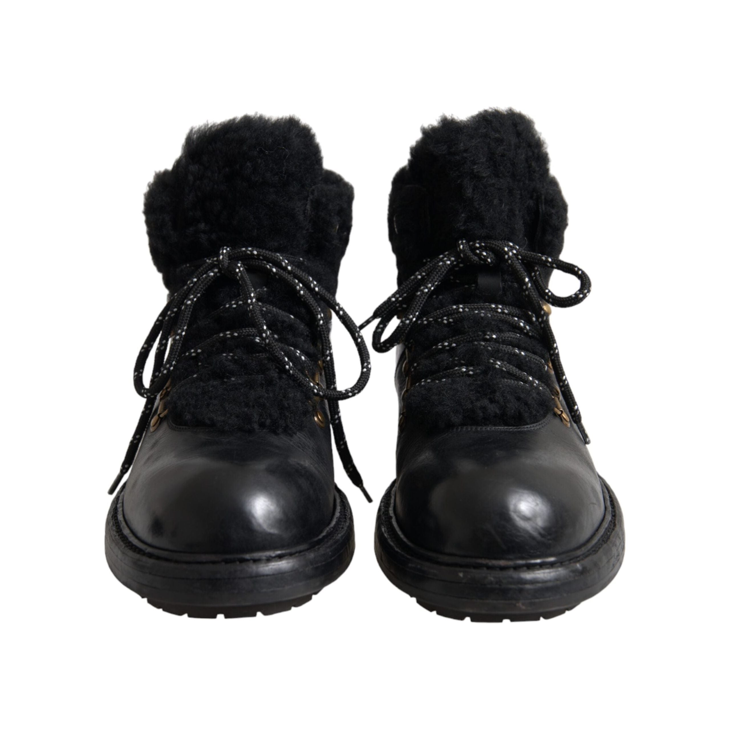 Dolce & Gabbana Black Leather Bernini Shearling Boots