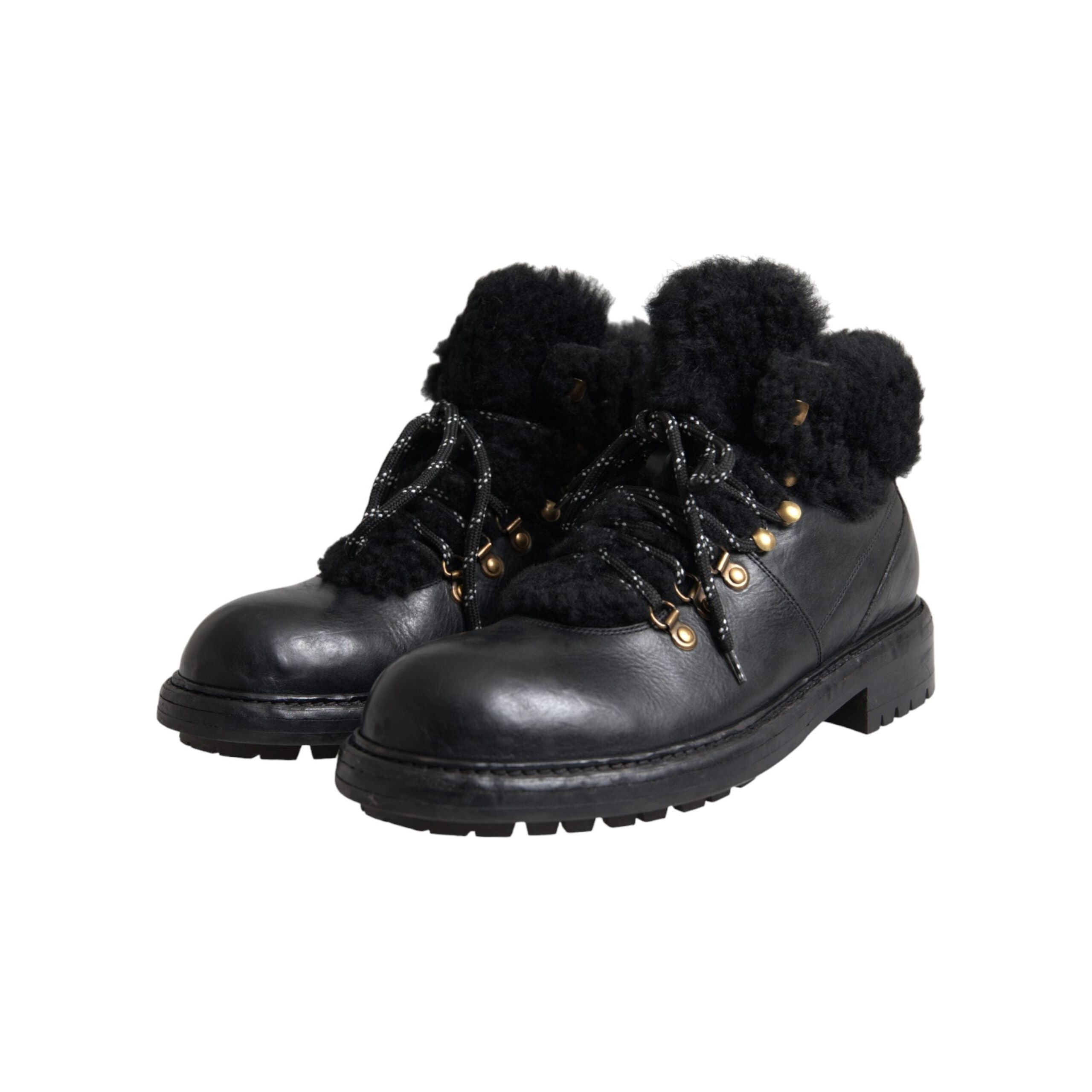 Dolce & Gabbana Black Leather Bernini Shearling Boots