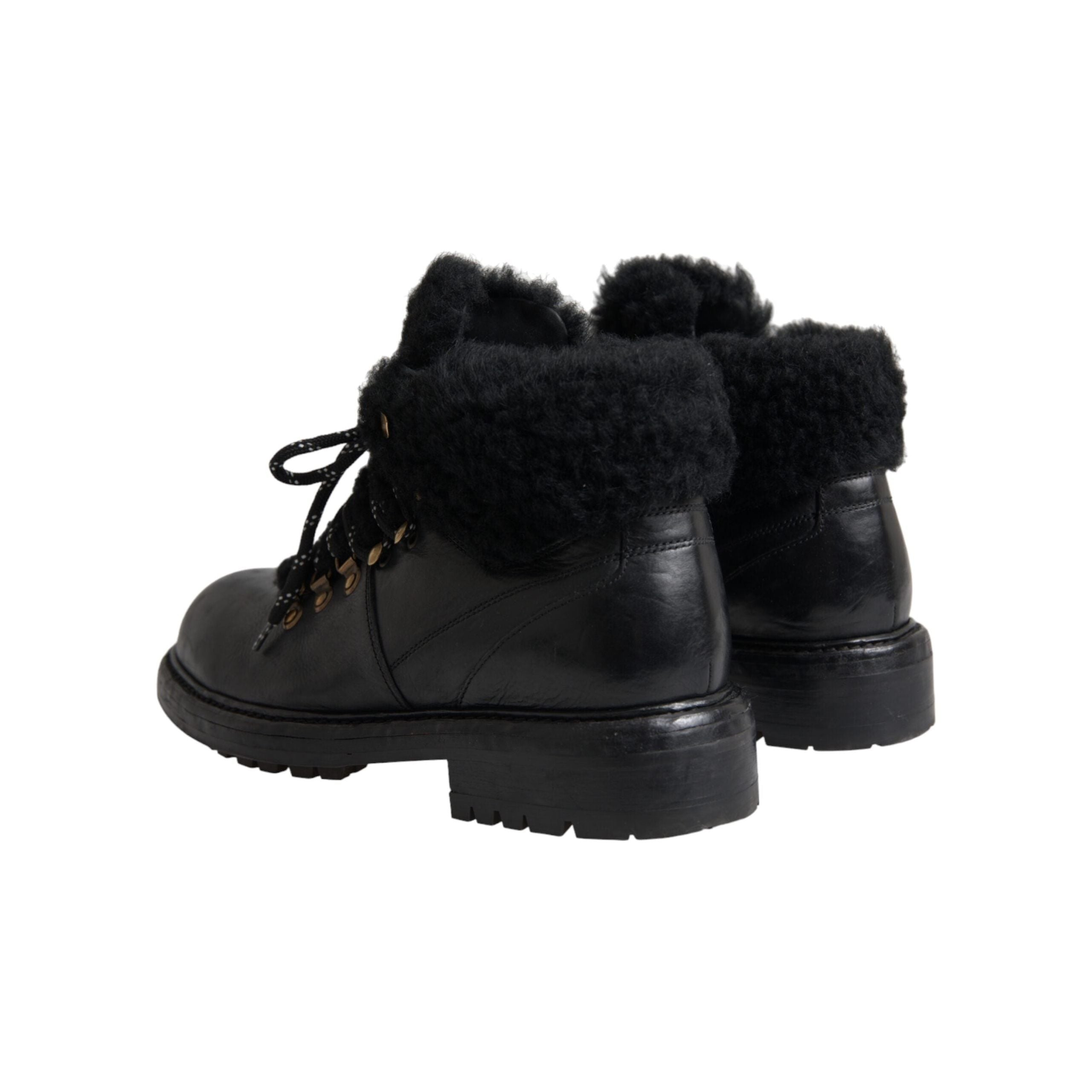 Dolce & Gabbana Black Leather Bernini Shearling Boots