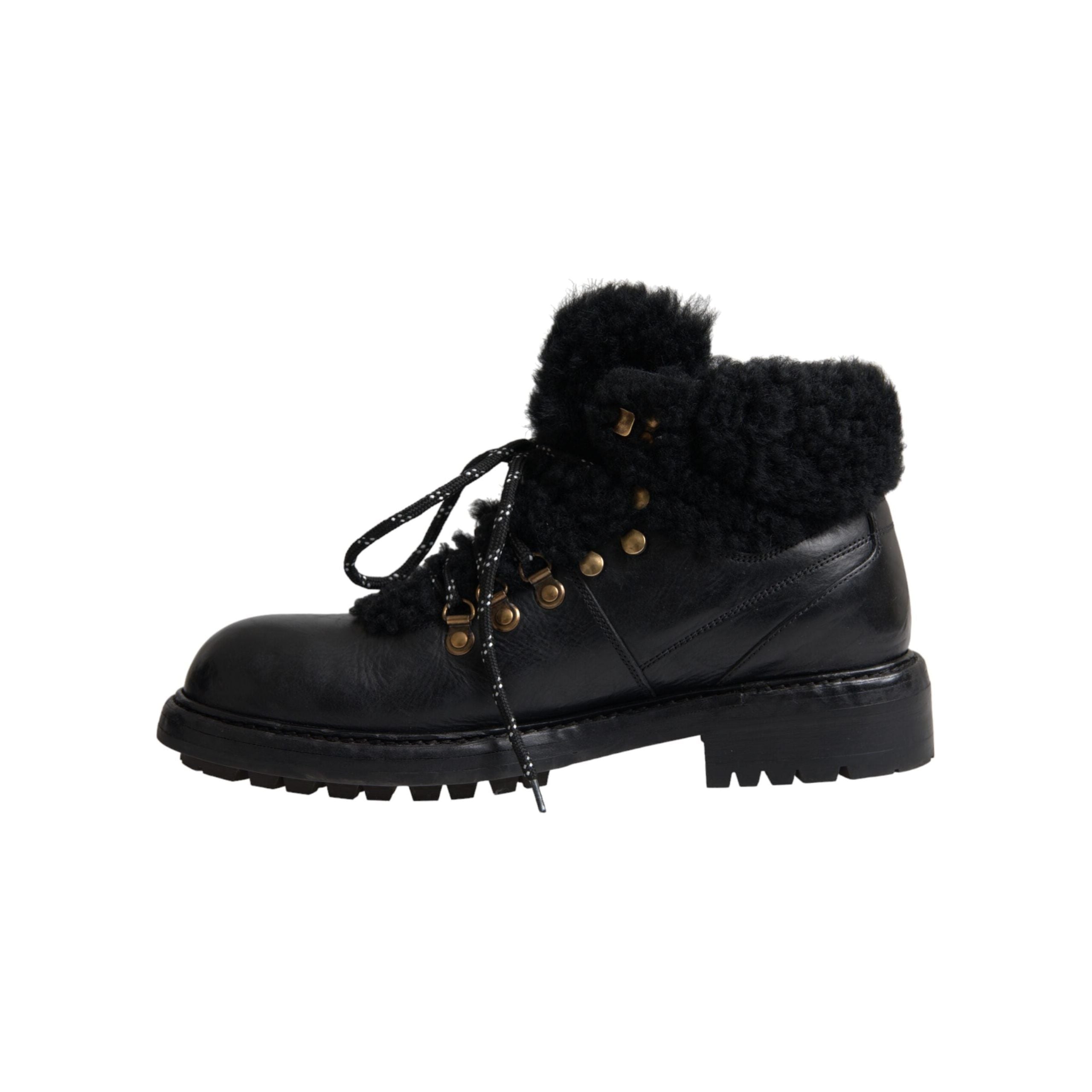 Dolce & Gabbana Black Leather Bernini Shearling Boots