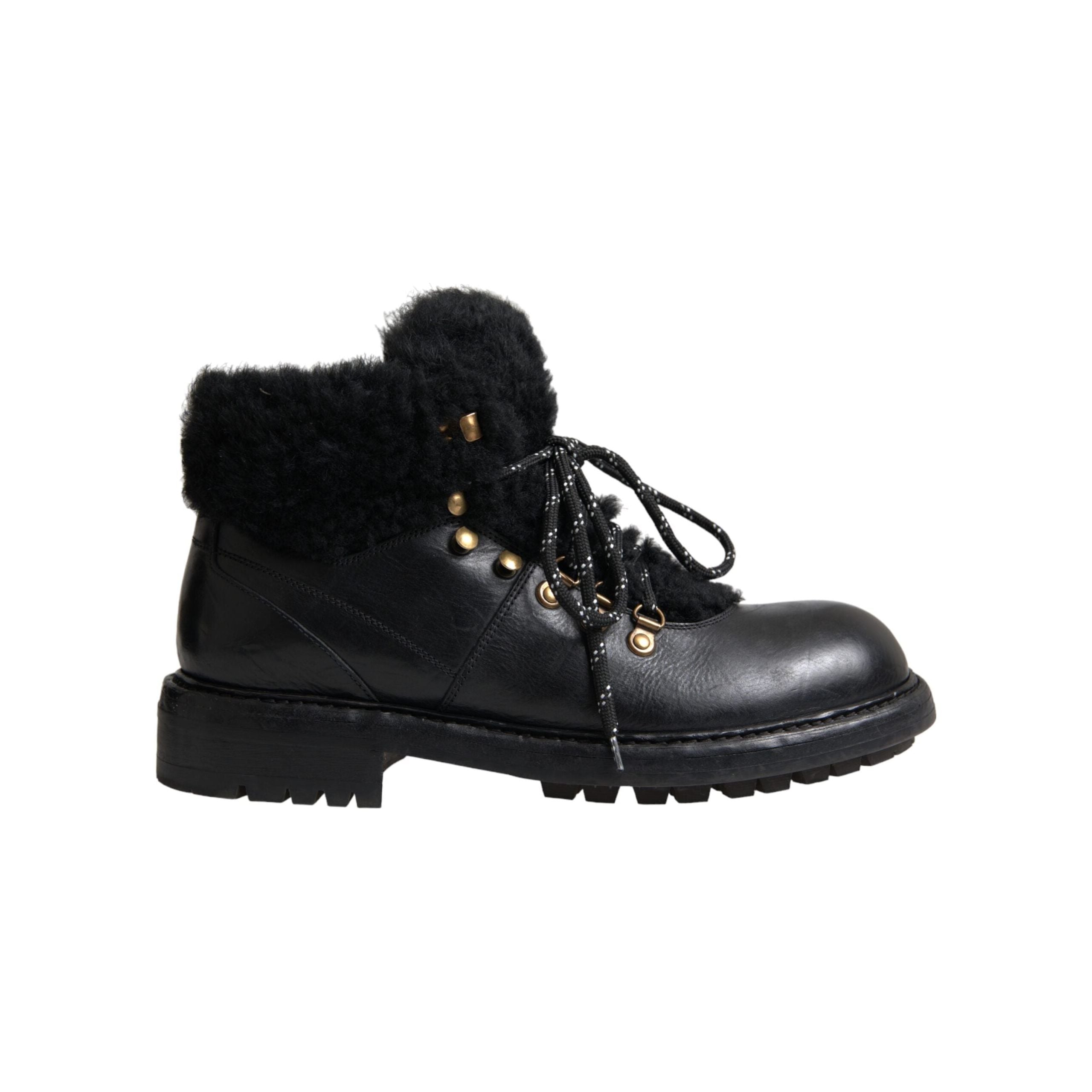 Dolce & Gabbana Black Leather Bernini Shearling Boots
