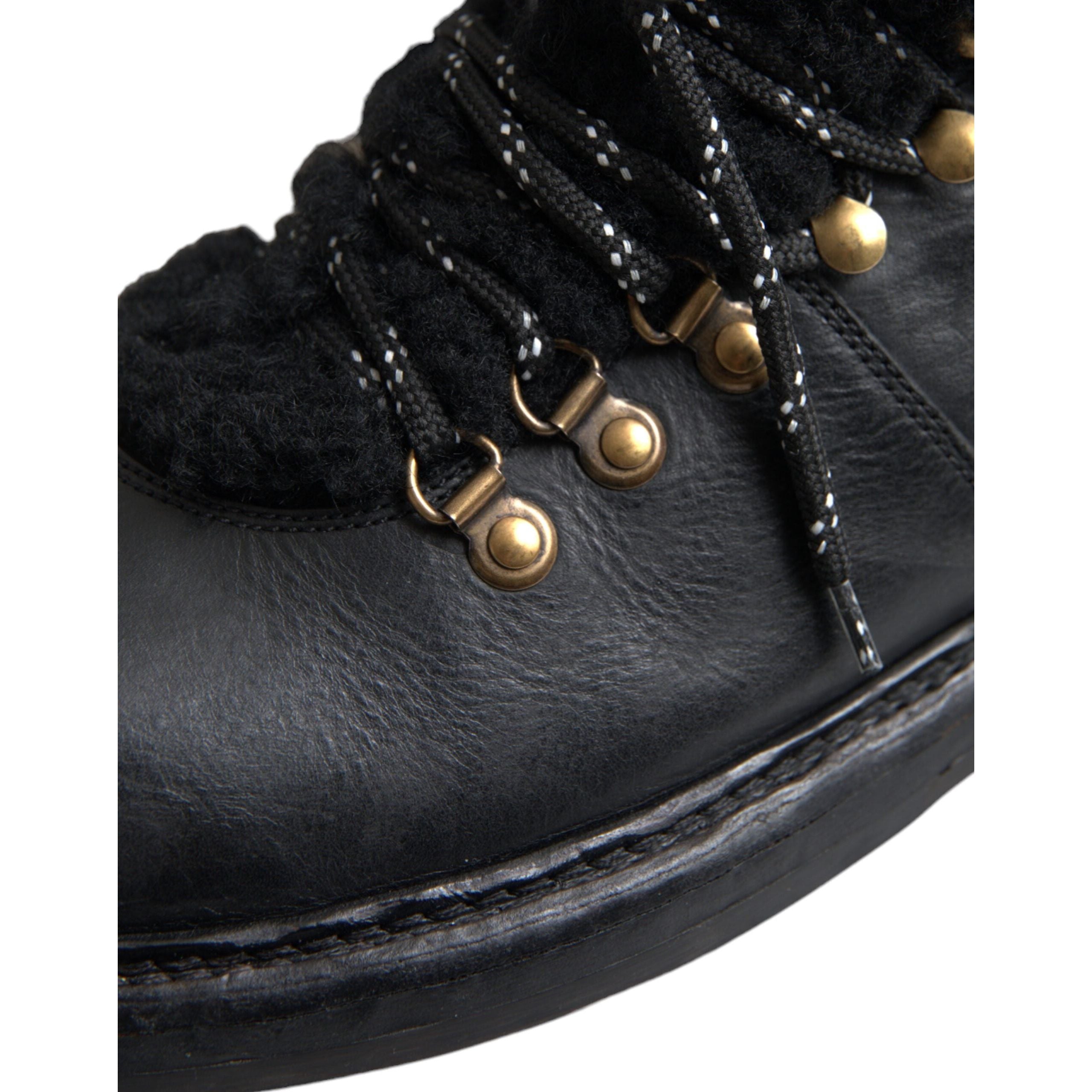 Dolce & Gabbana Black Leather Bernini Shearling Boots