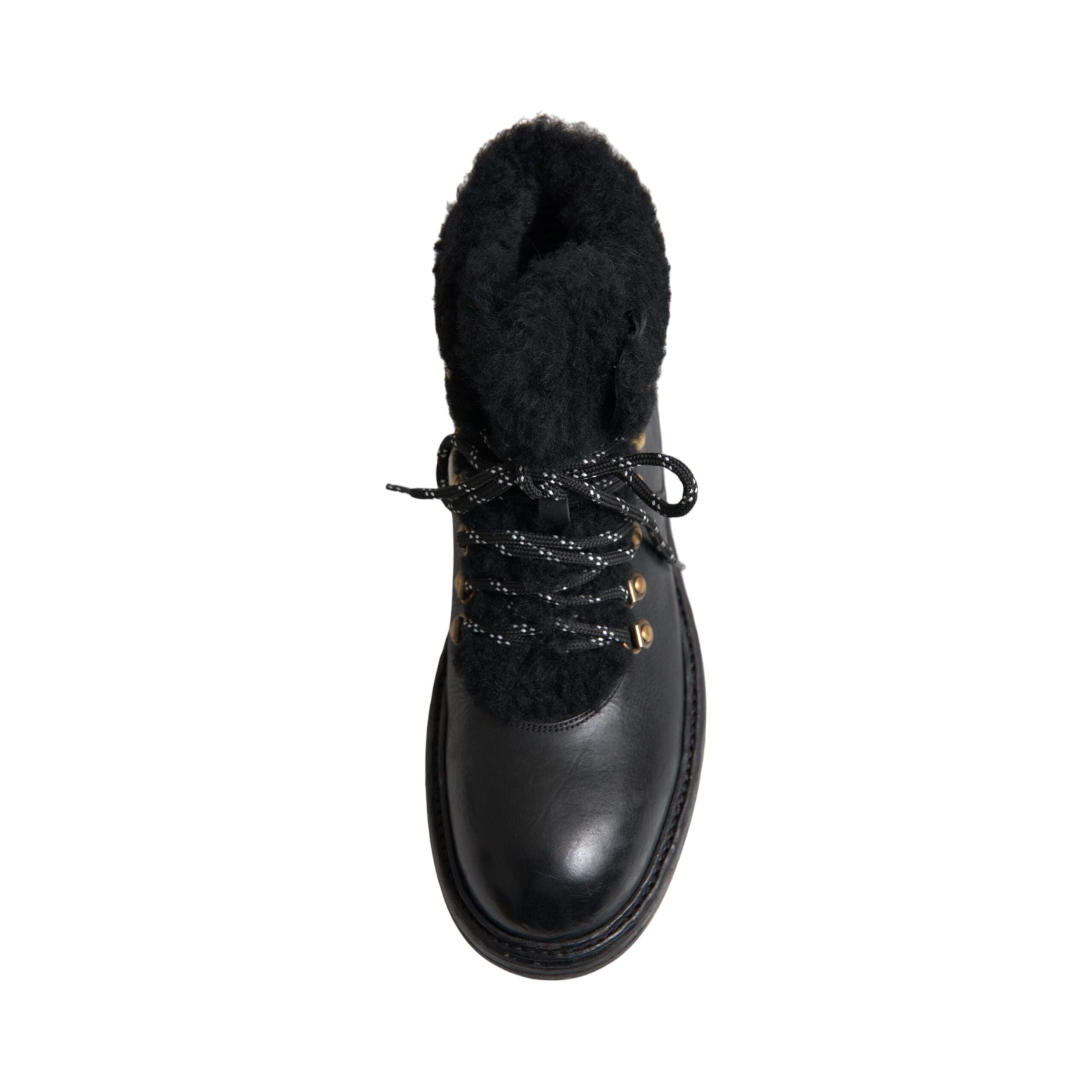 Dolce & Gabbana Black Leather Bernini Shearling Boots