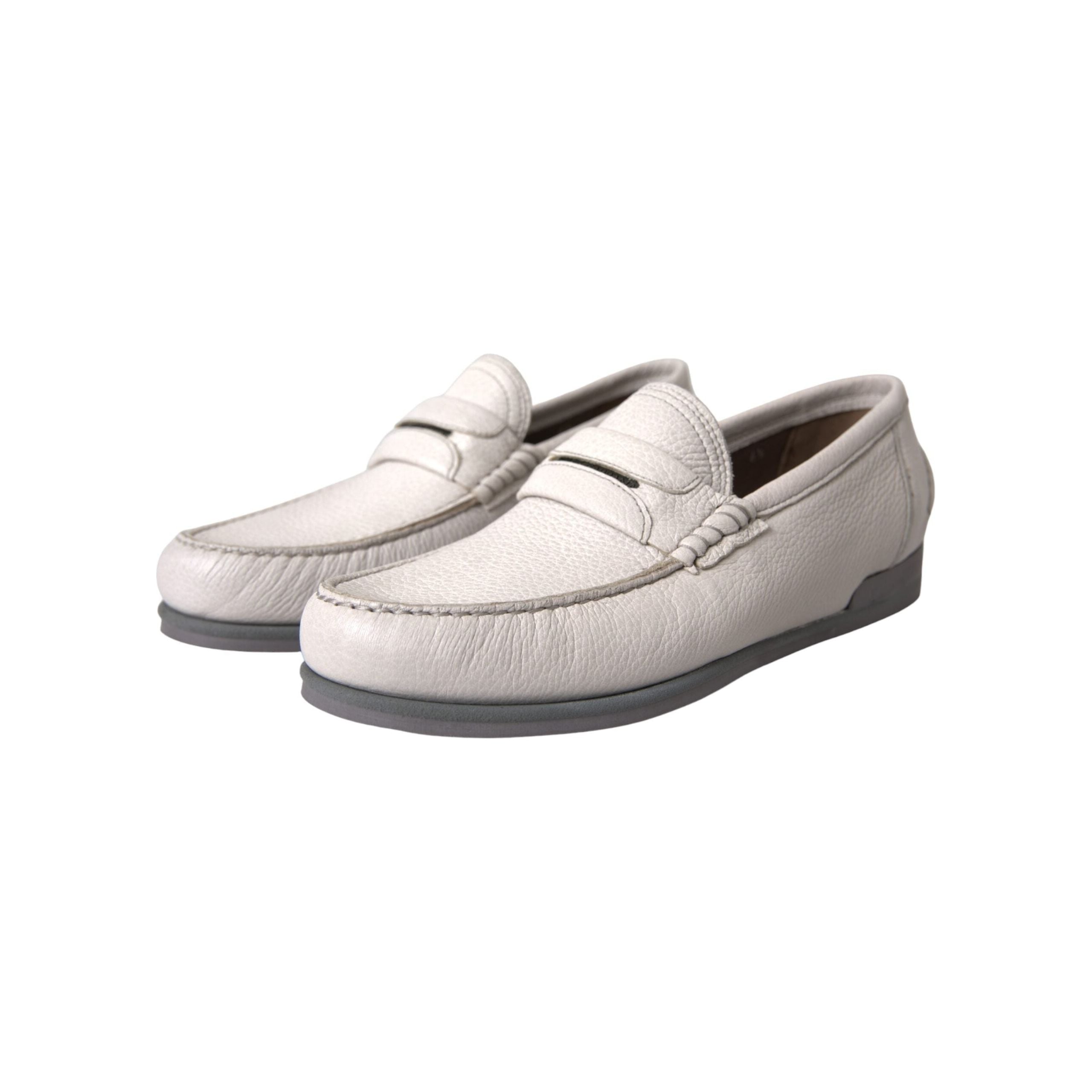 Dolce & Gabbana White Gray Leather Slip Mocassin Shoes Loafer