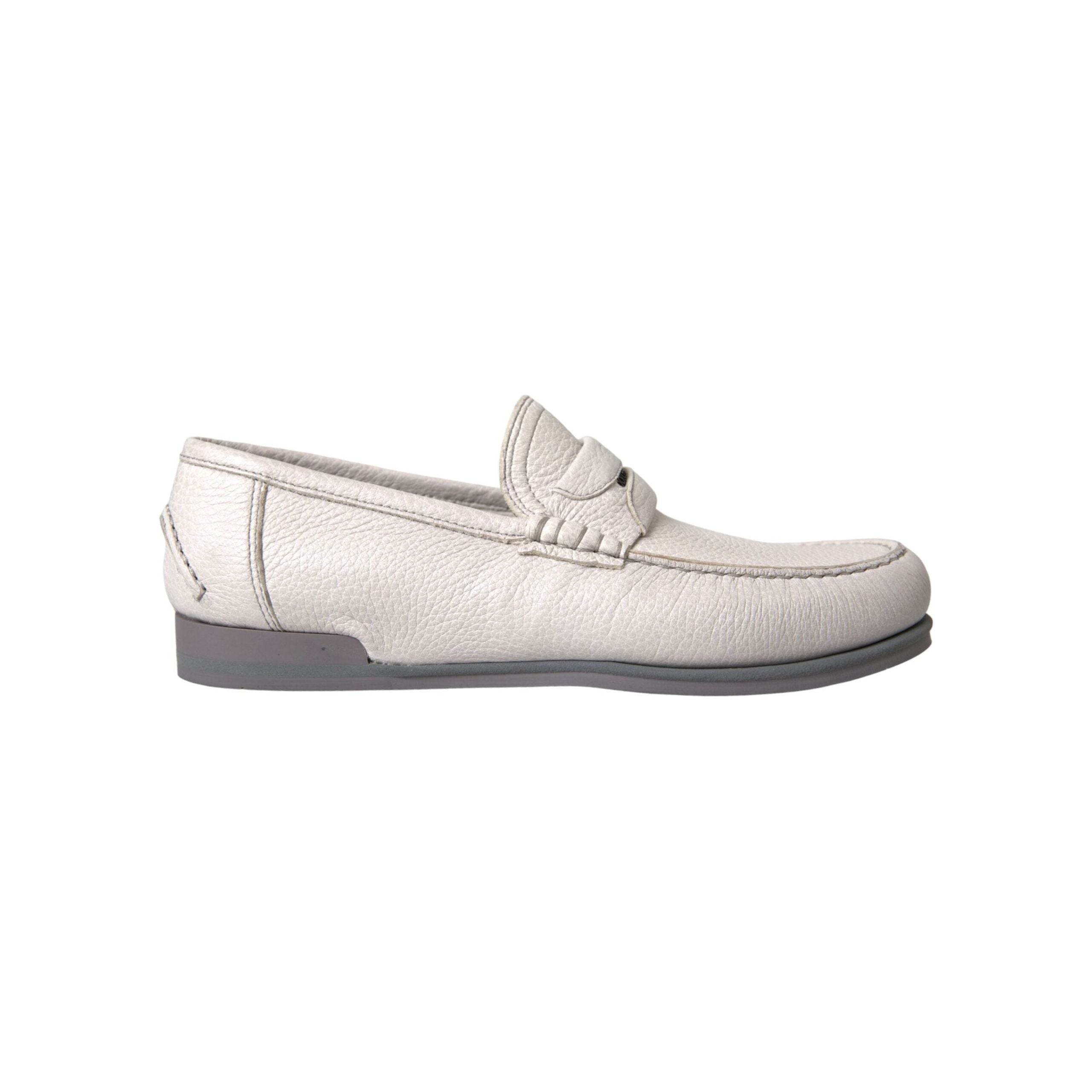 Dolce & Gabbana White Gray Leather Slip Mocassin Shoes Loafer