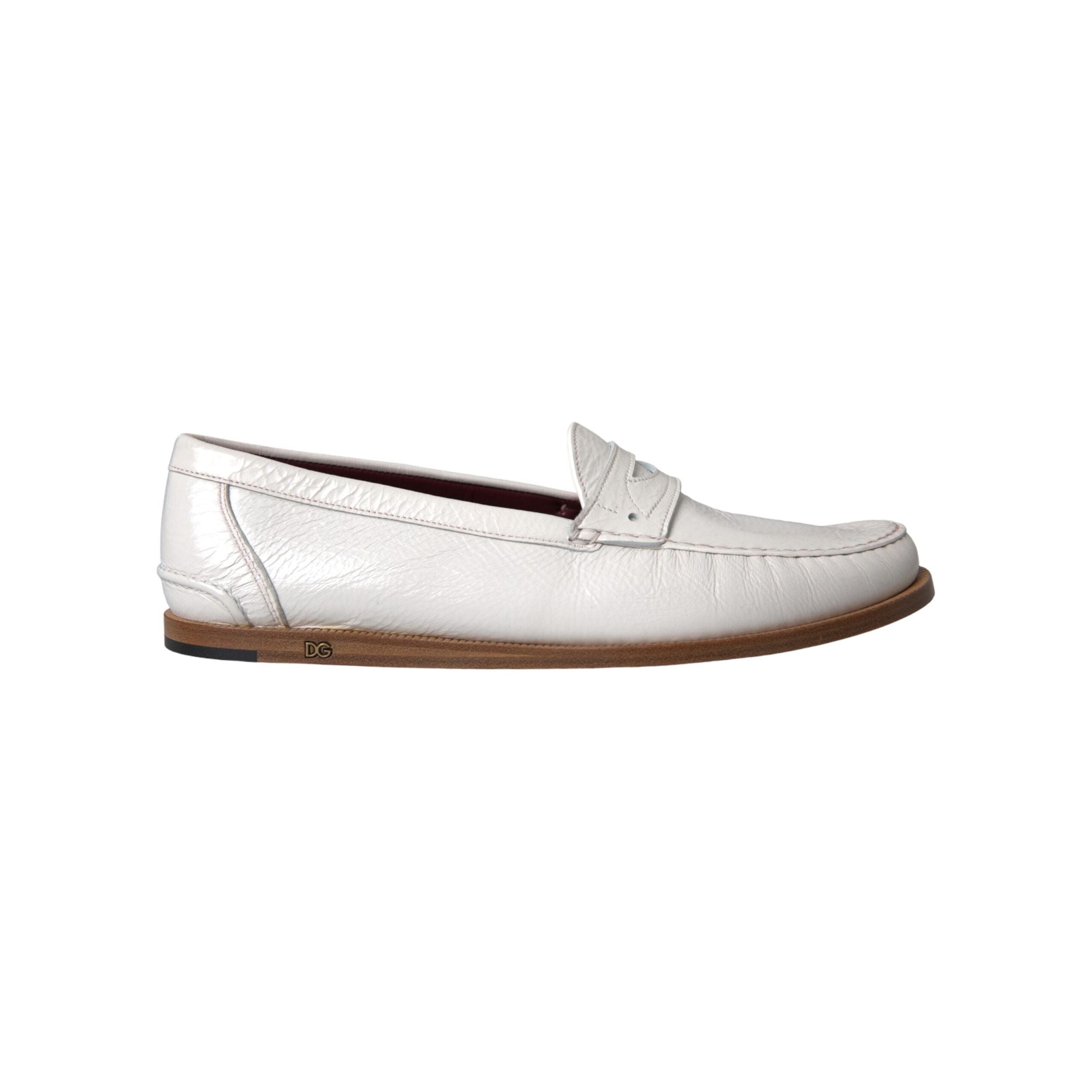 Dolce & Gabbana White Leather Mocassin Loafers Shoes