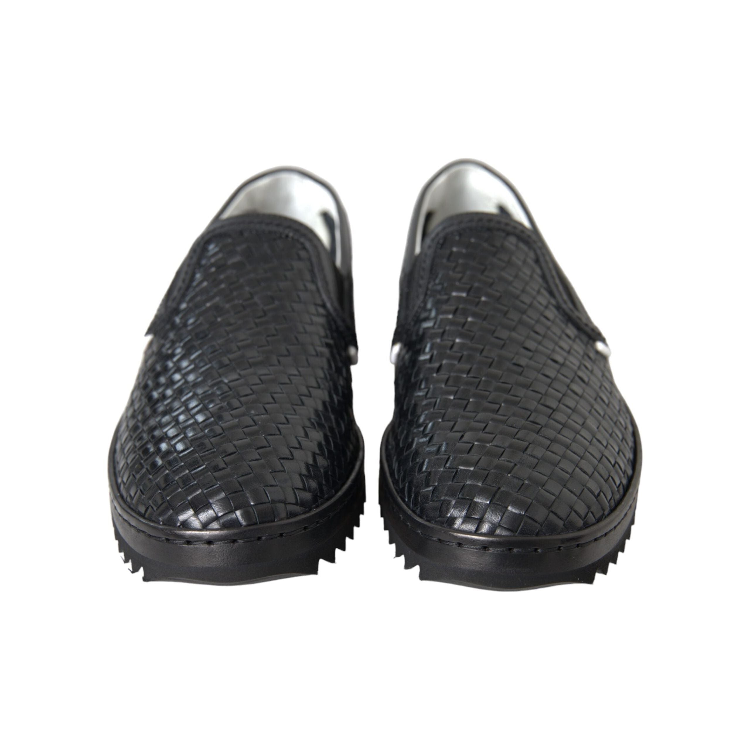 Dolce & Gabbana Black Woven Buffalo Leather Loafers