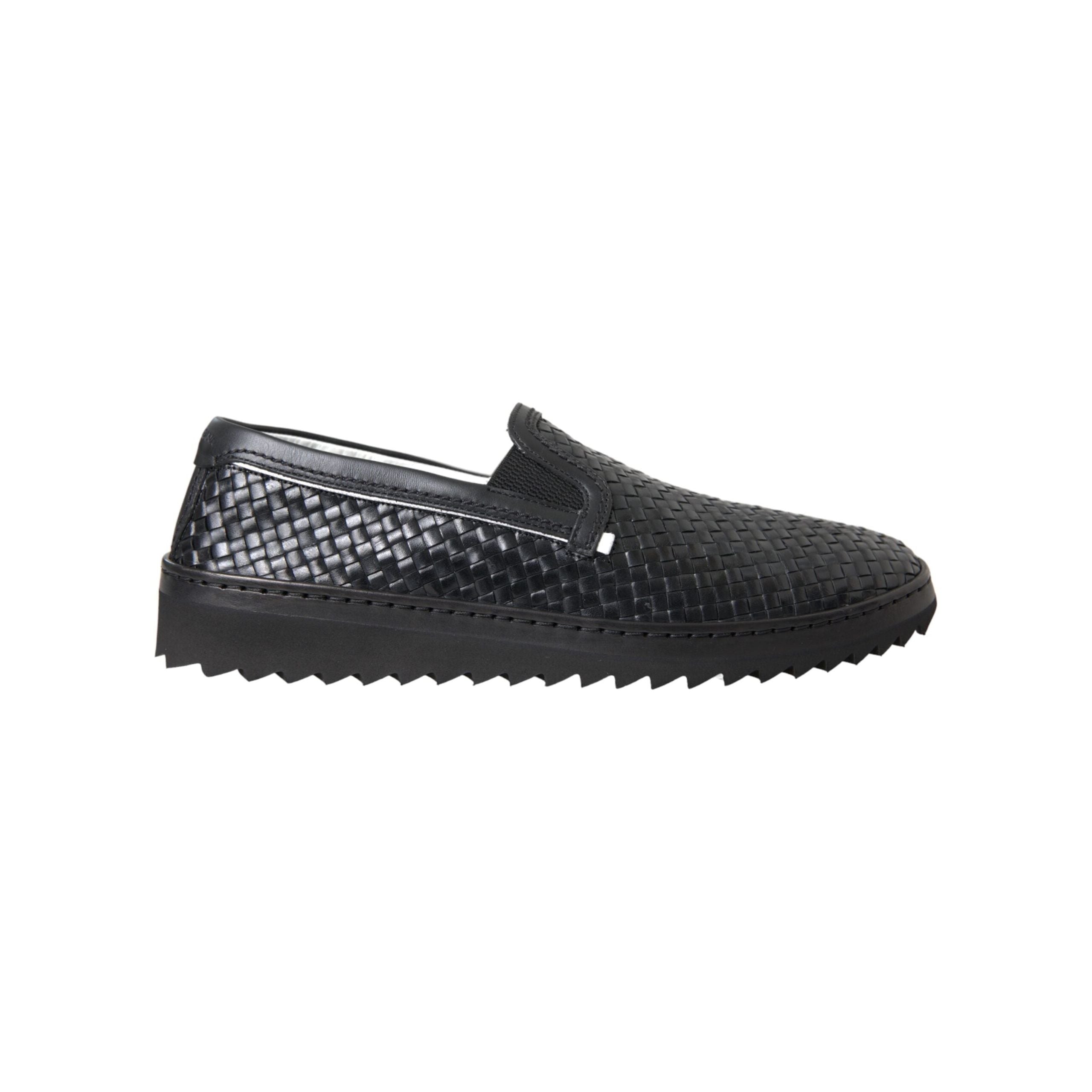 Dolce & Gabbana Black Woven Buffalo Leather Loafers