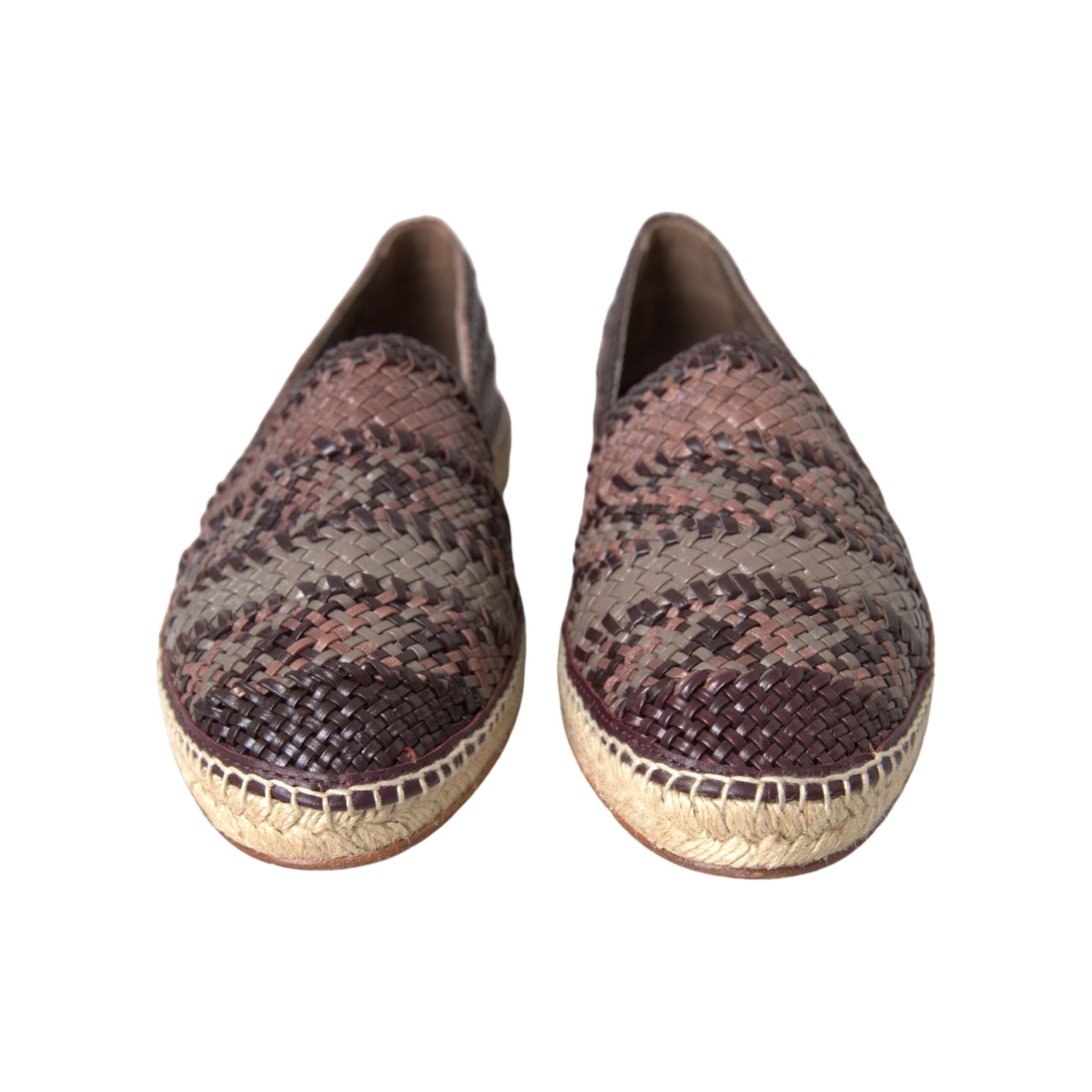 Dolce & Gabbana Brown Buffalo Leather Espadrille Flats Shoes