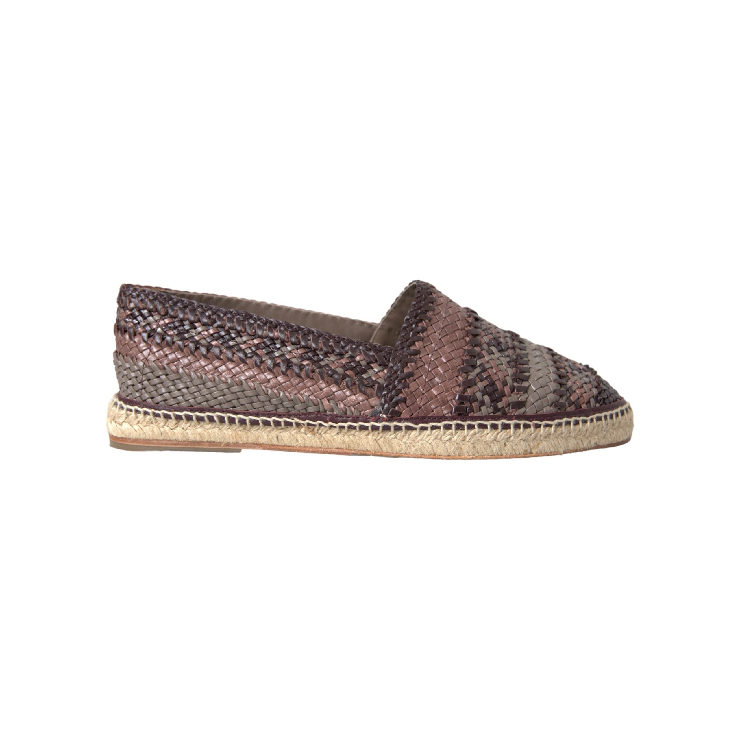 Dolce & Gabbana Brown Buffalo Leather Espadrille Flats Shoes