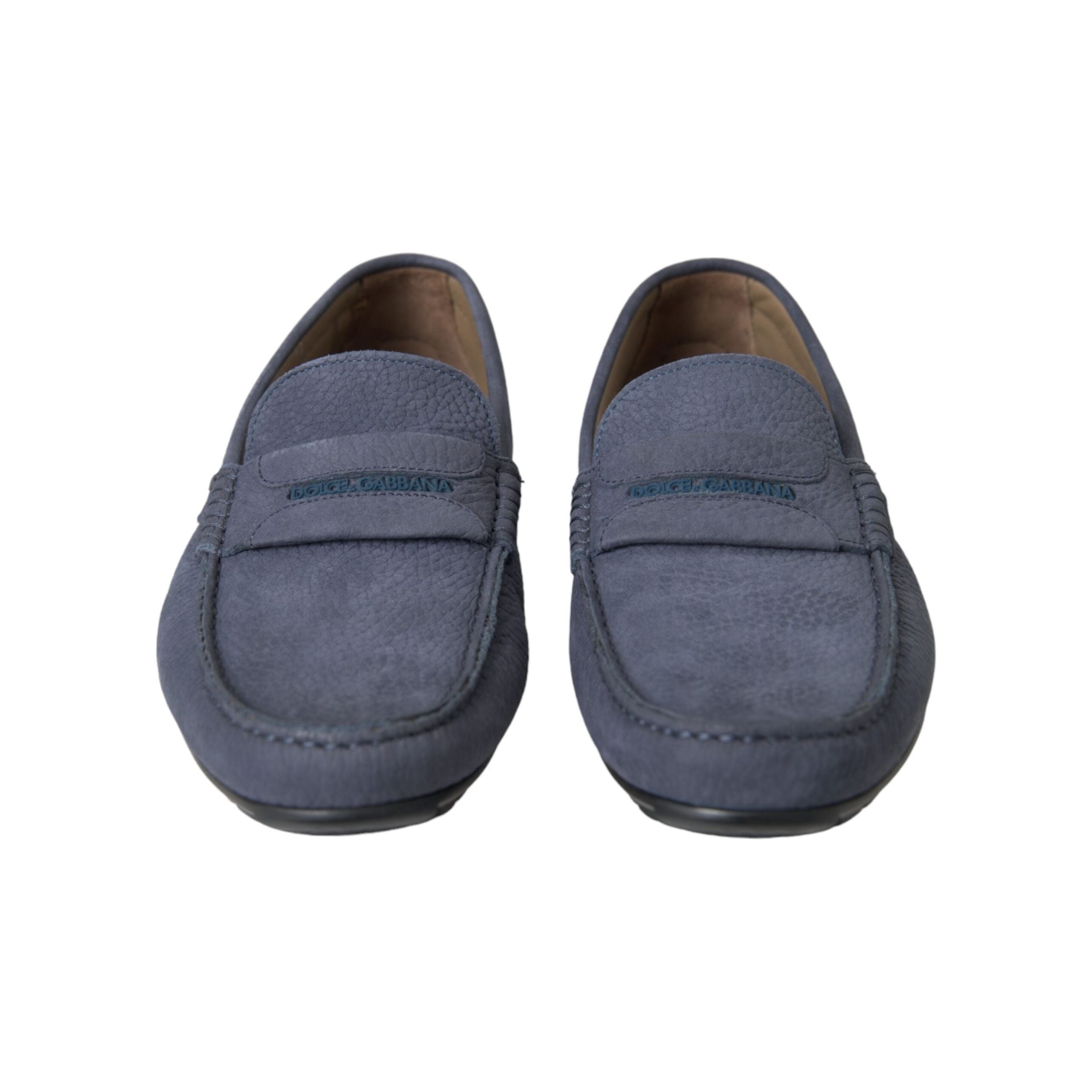 Dolce & Gabbana Blue Calf Leather Slip On Moccasin Shoes