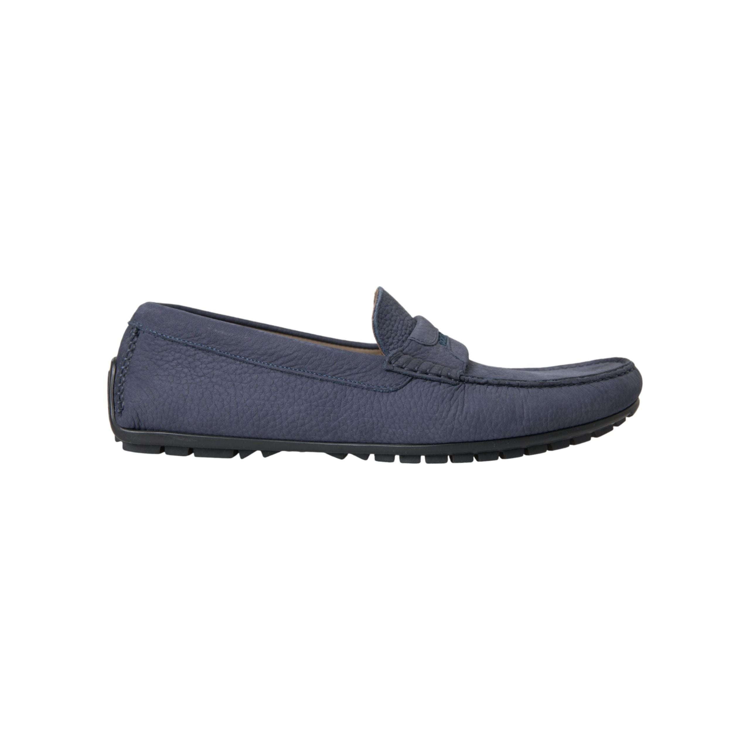 Dolce & Gabbana Blue Calf Leather Slip On Moccasin Shoes