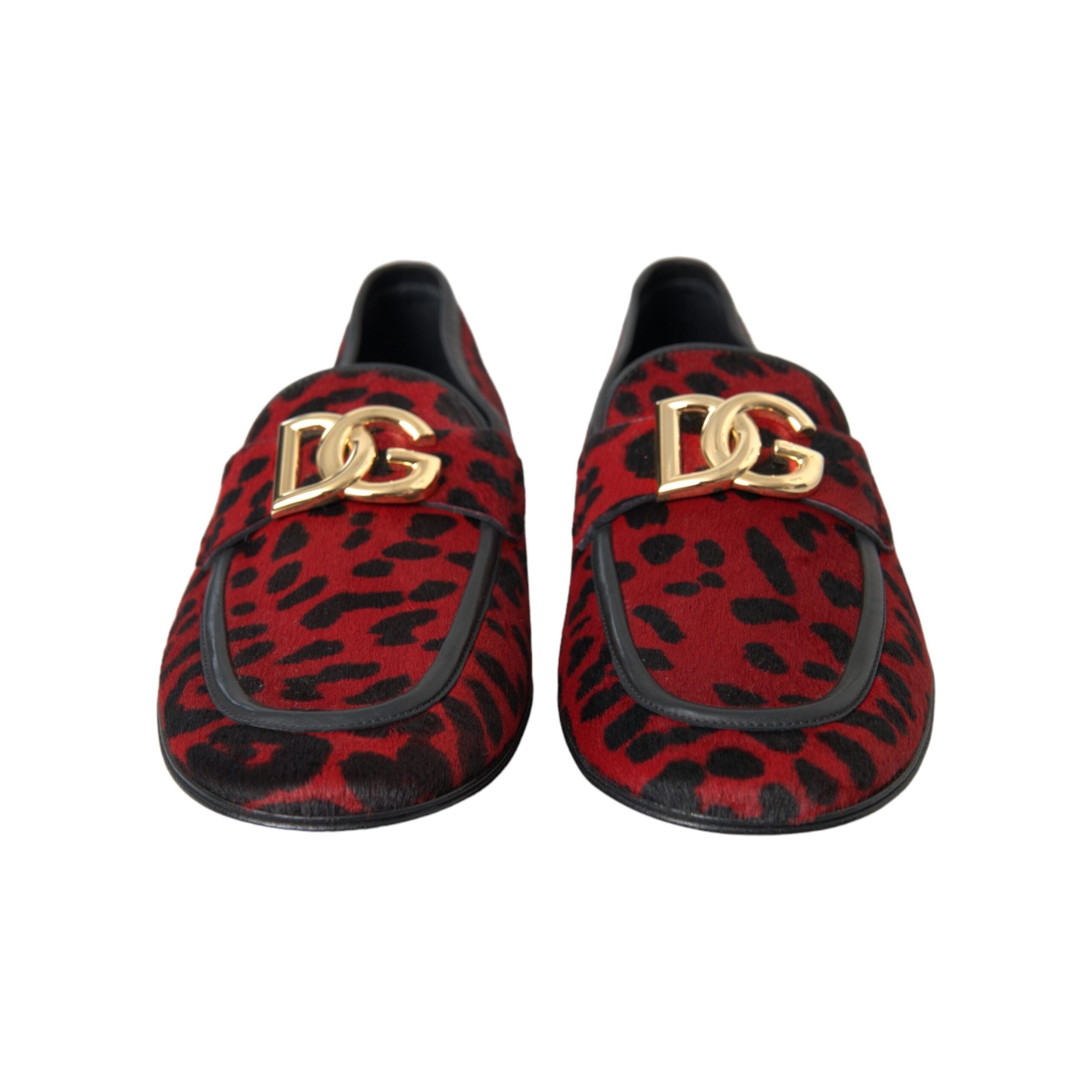 Dolce & Gabbana Red Black Calf Fur Loafers Formal Shoes