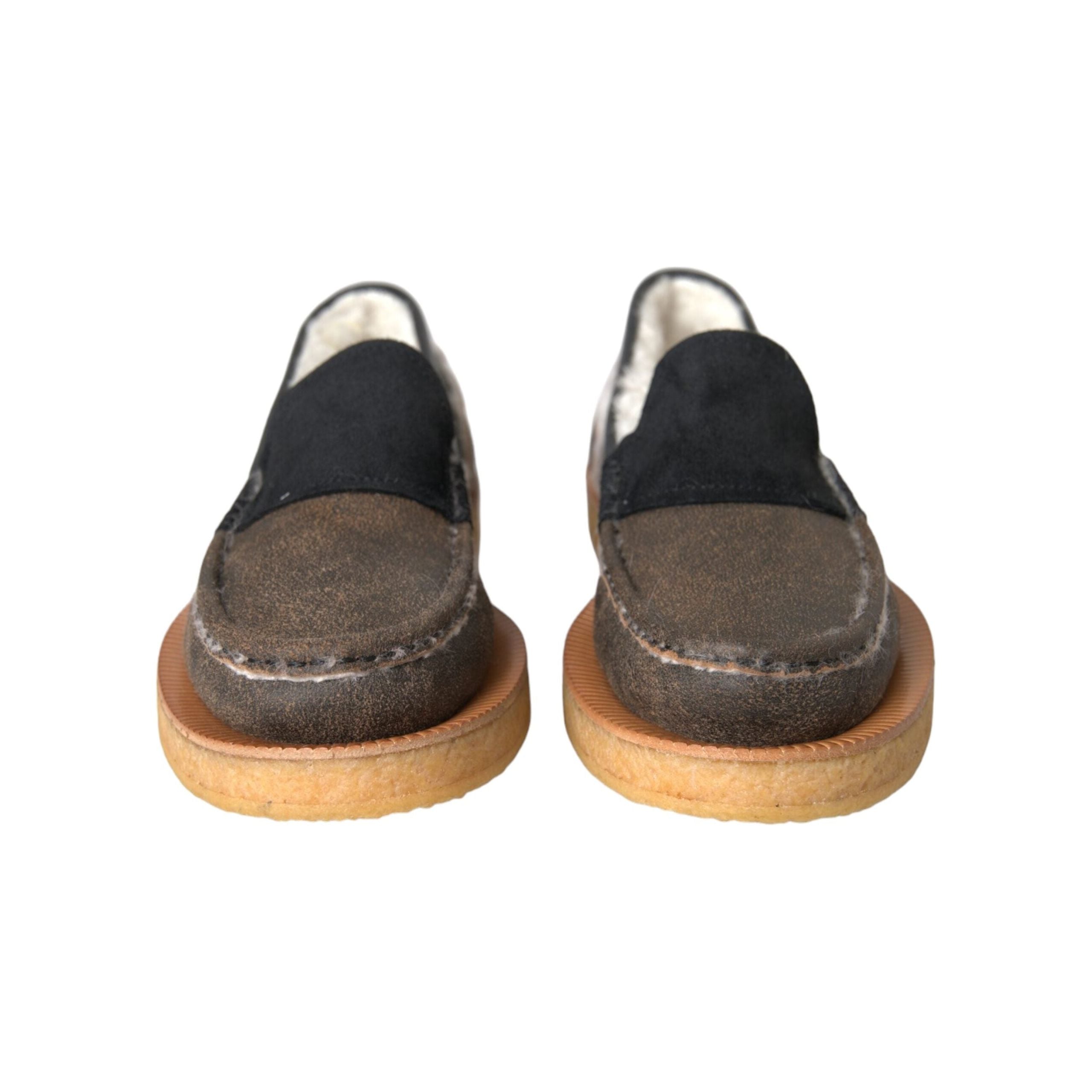 Dolce & Gabbana Brown Black Fur Leather Loafers Shoes