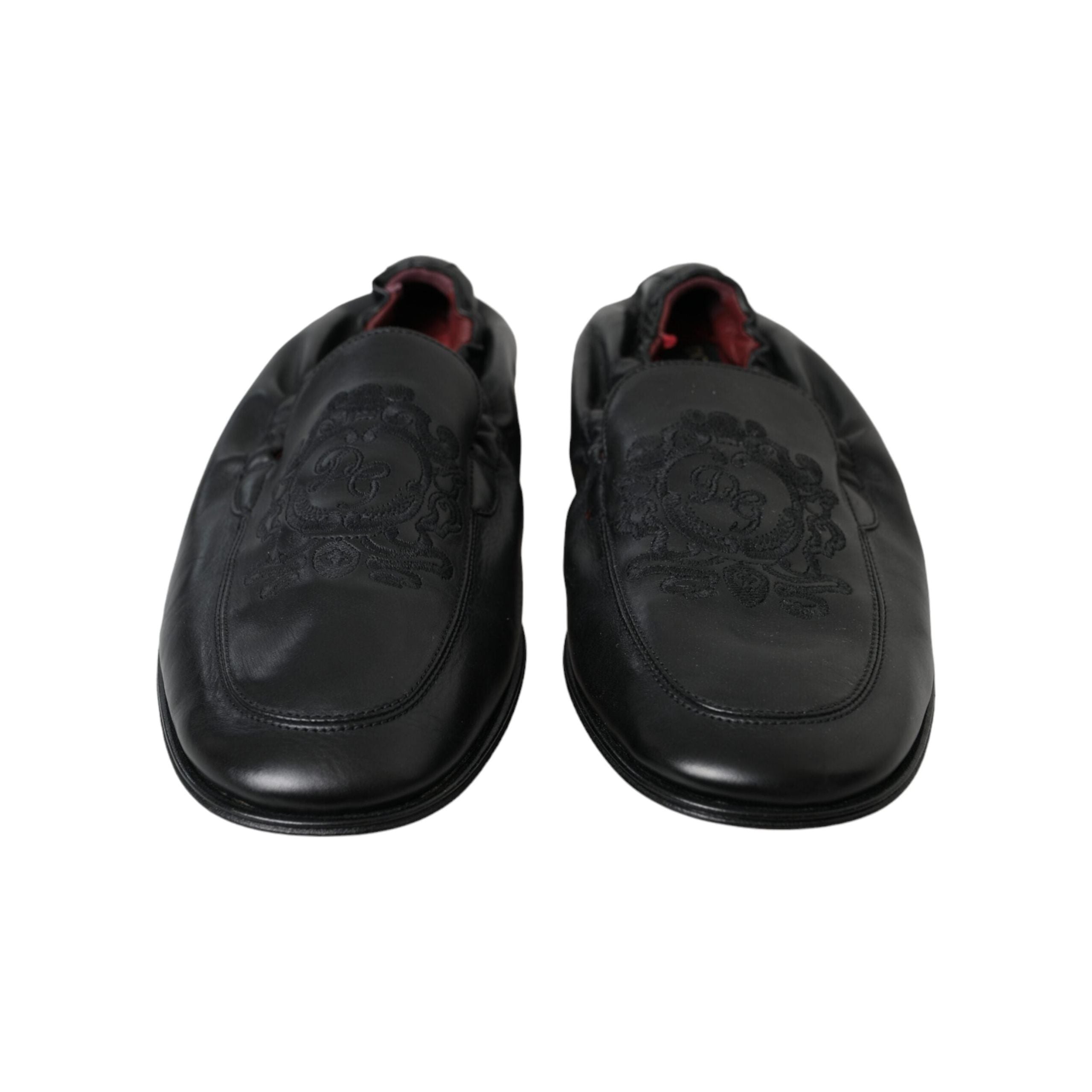 Dolce & Gabbana Black Logo Embroidered Leather Loafers
