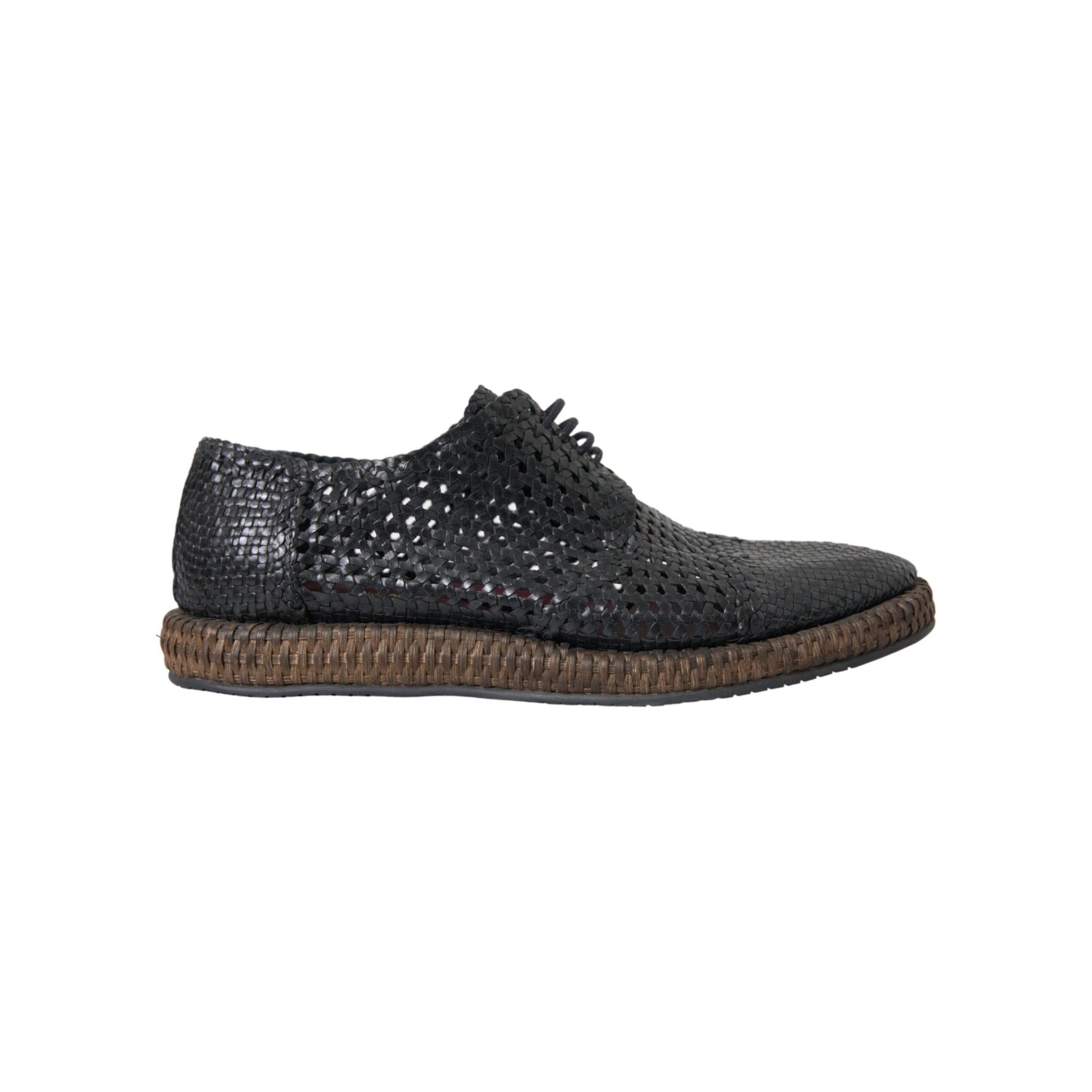 Dolce & Gabbana Black Woven Goat Leather Derby Shoes
