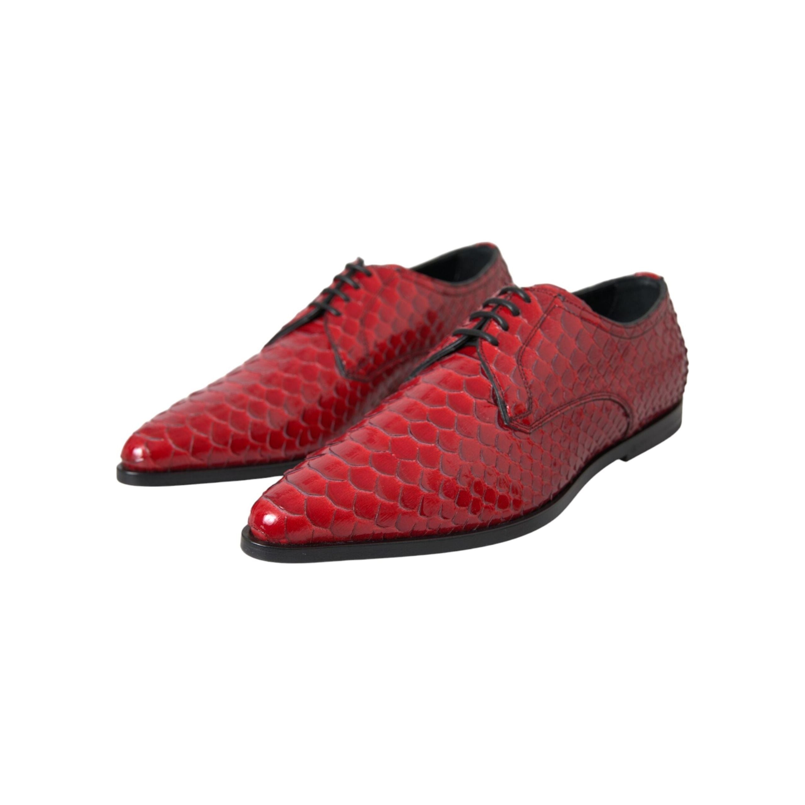 Dolce & Gabbana Red Textured Varnished Derby Formal Shoes