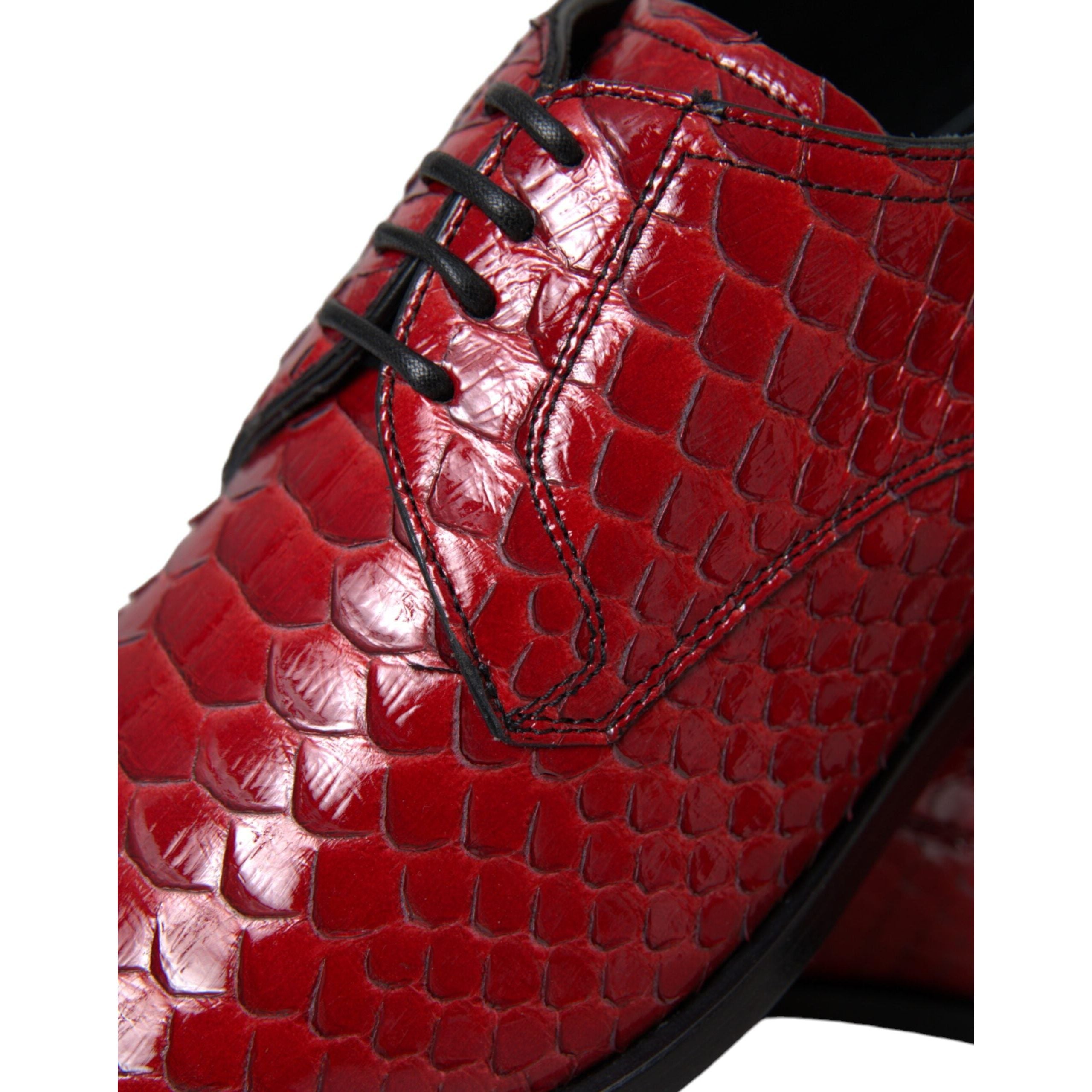 Dolce & Gabbana Red Textured Varnished Derby Formal Shoes