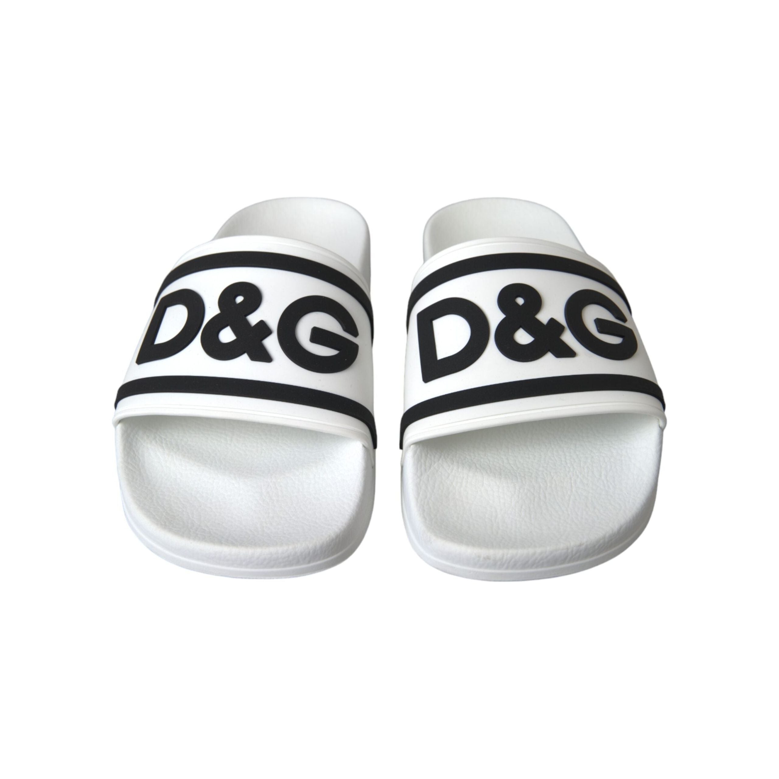 Dolce & Gabbana White Black Rubber Beachwear Sandals