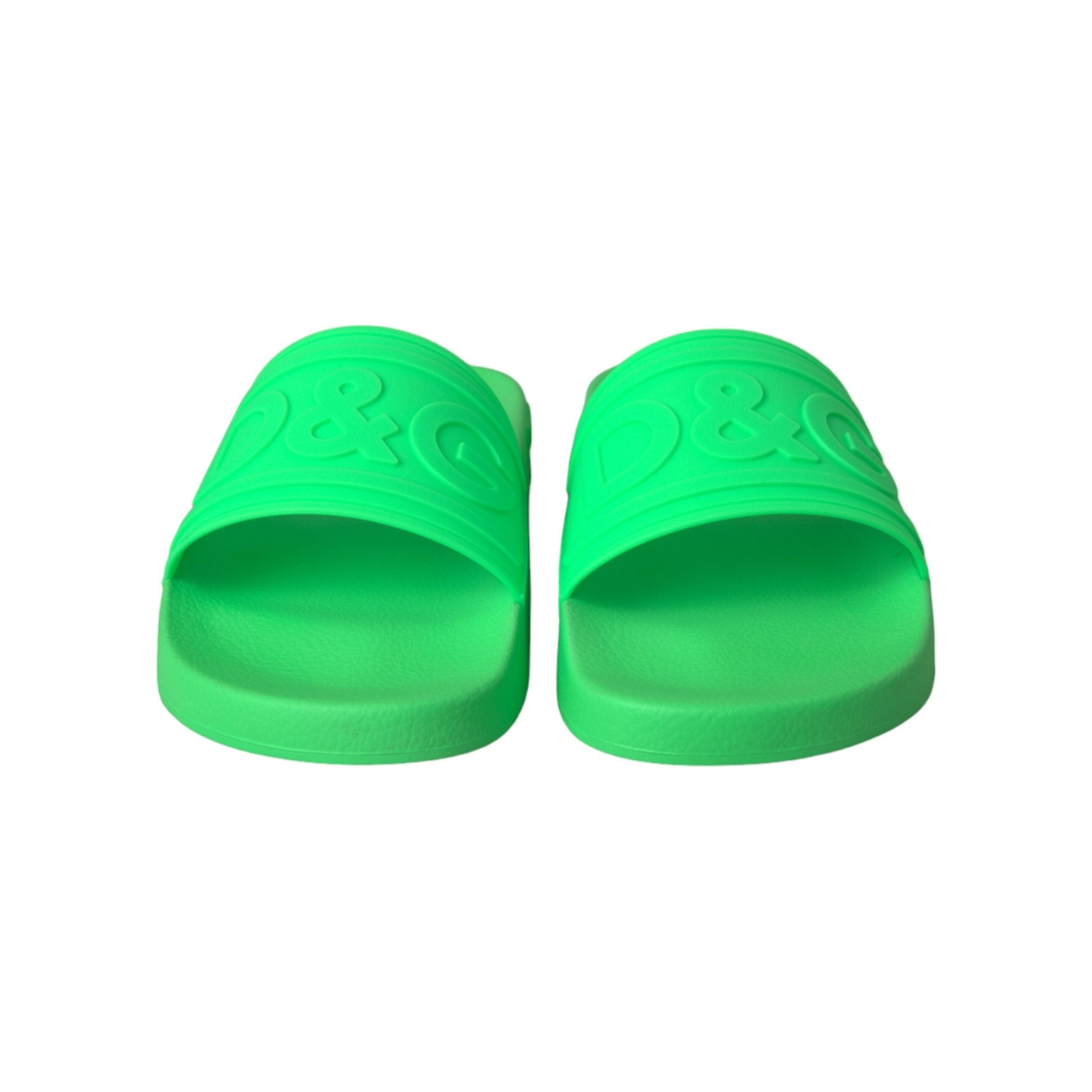 Dolce & Gabbana Green Leather Slides Sandals Beachwear Shoes