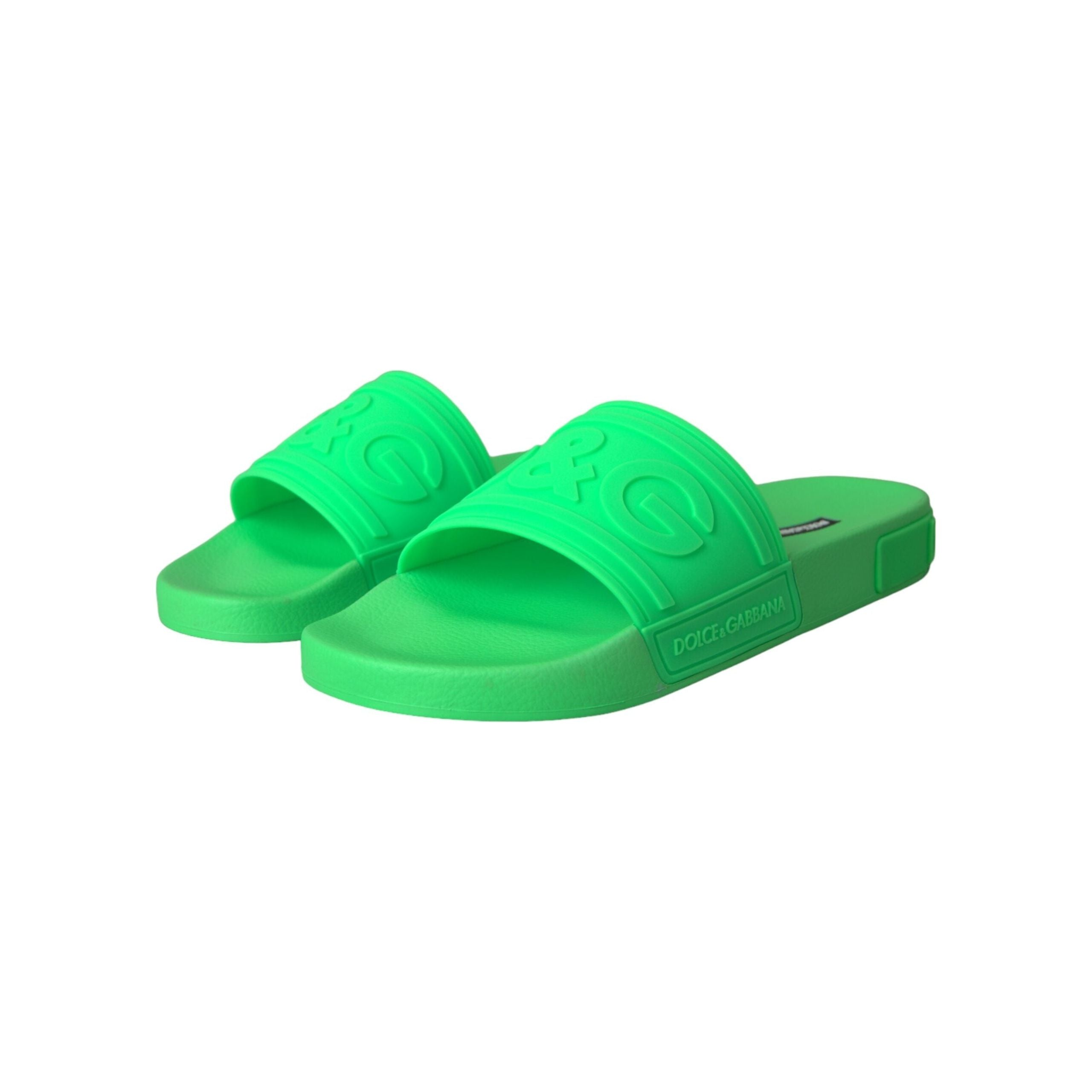 Dolce & Gabbana Green Leather Slides Sandals Beachwear Shoes