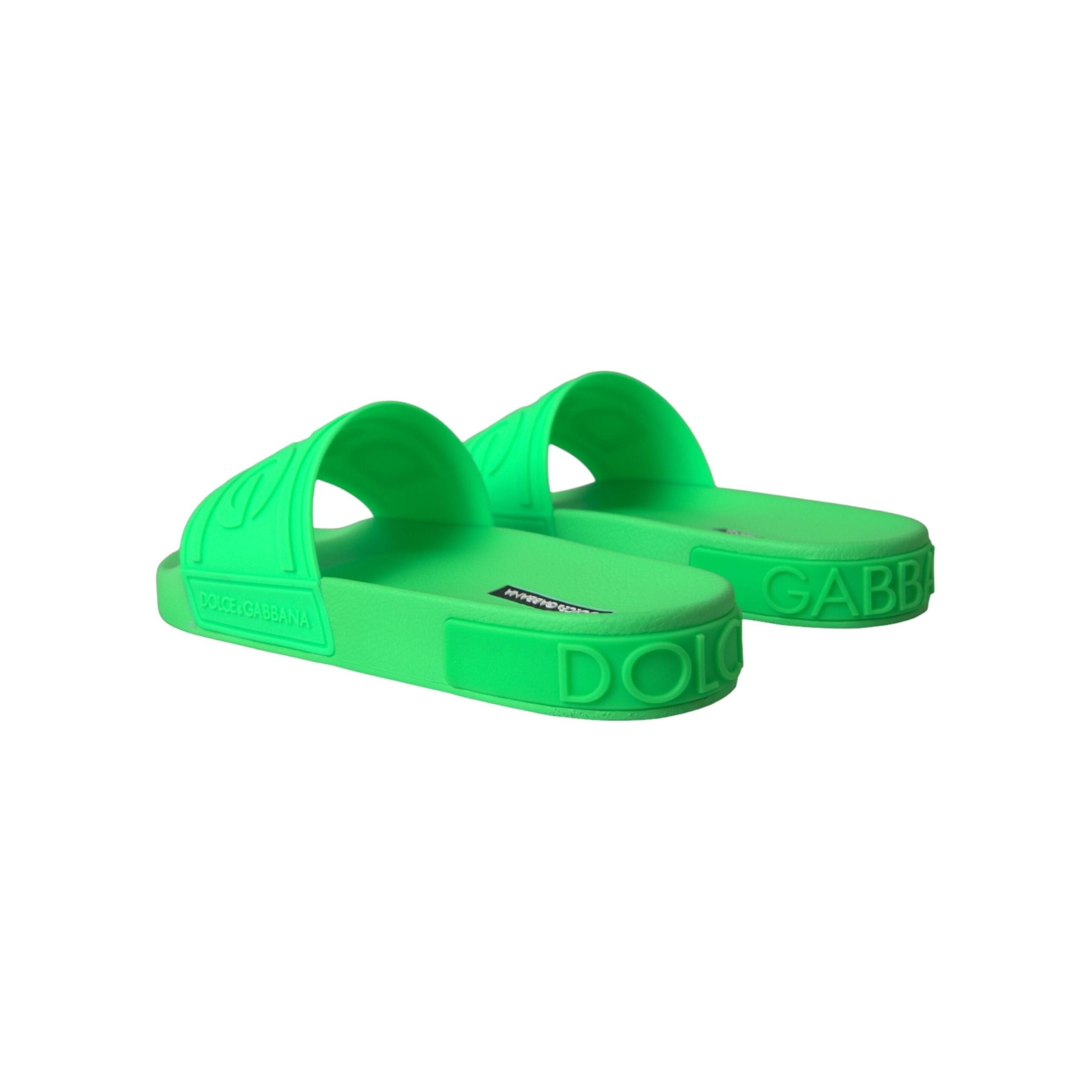Dolce & Gabbana Green Leather Slides Sandals Beachwear Shoes