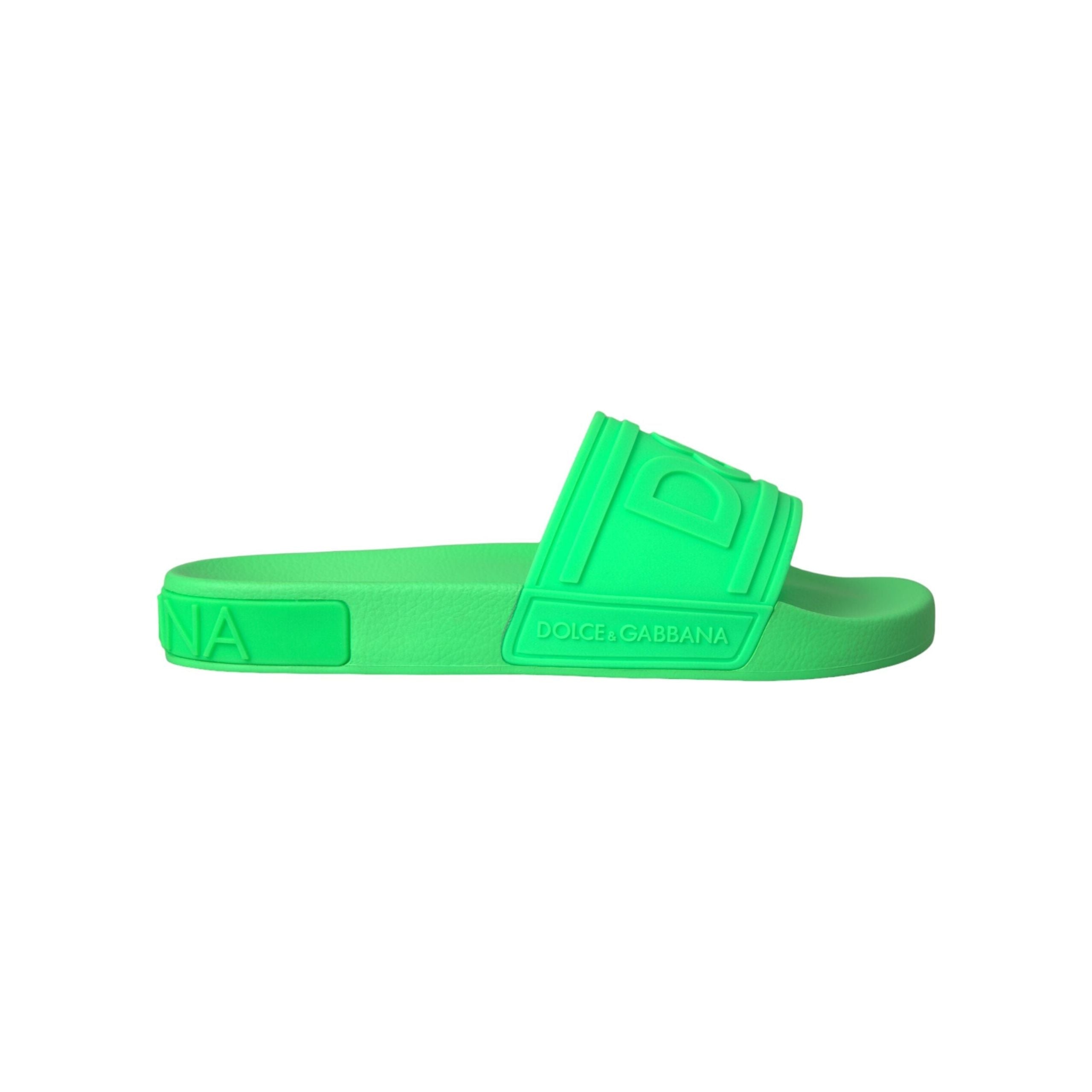 Dolce & Gabbana Green Leather Slides Sandals Beachwear Shoes