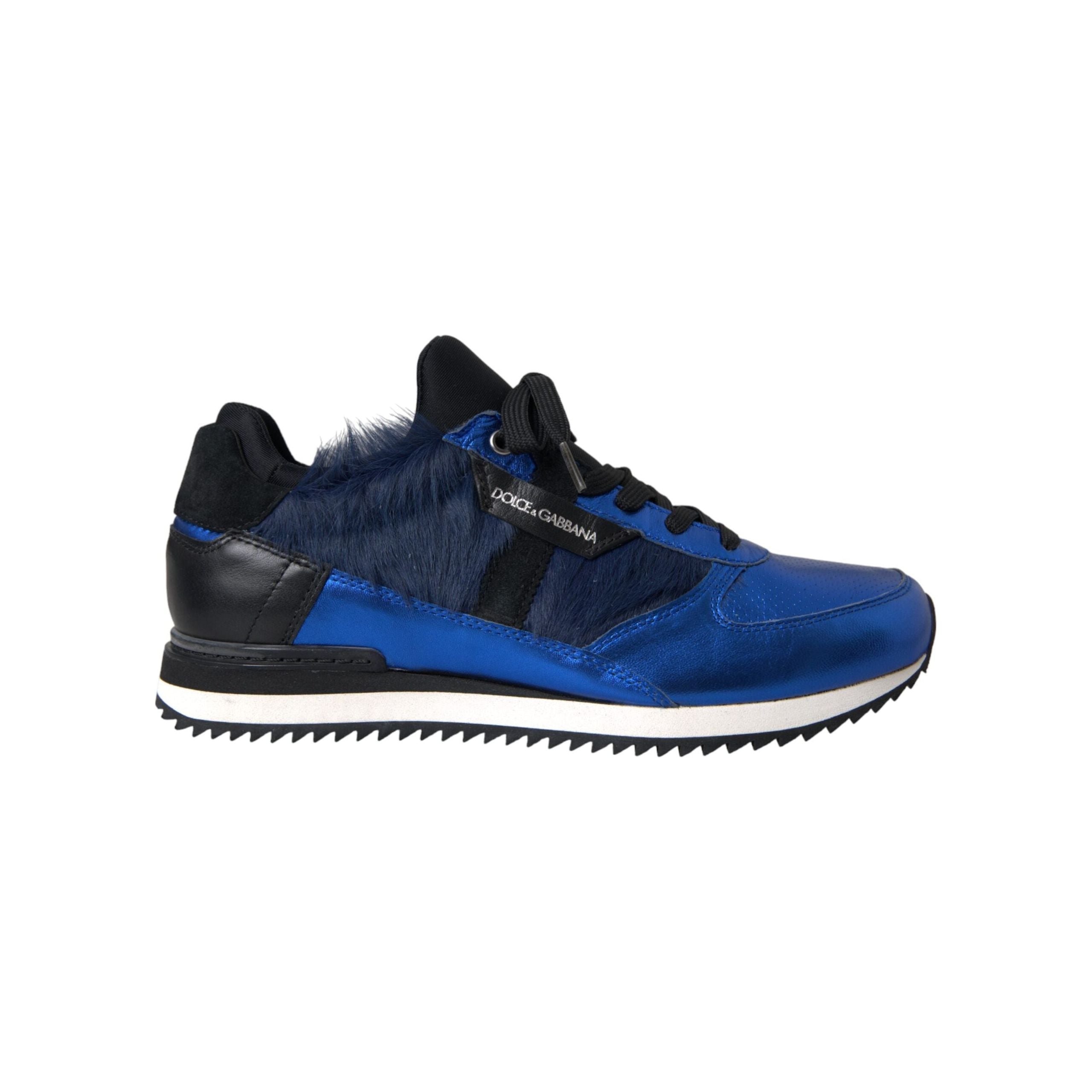 Dolce & Gabbana Blue Black Calf Hair Leather Sneakers