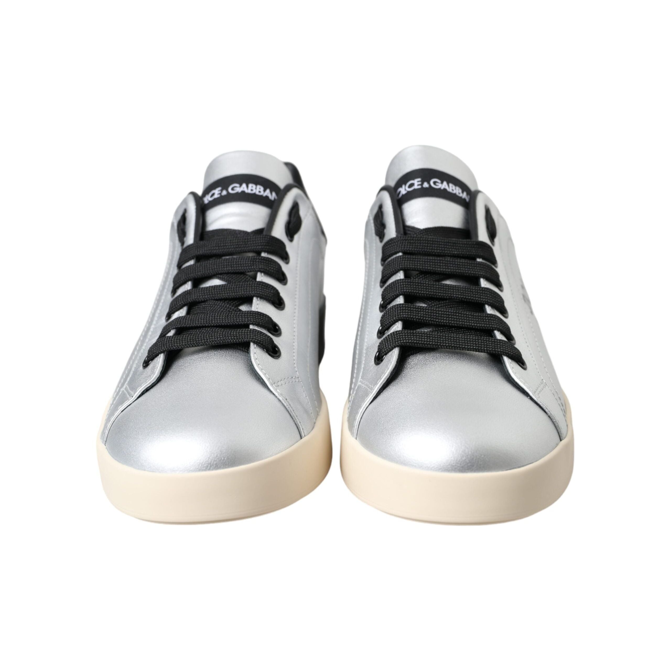Dolce & Gabbana Silver Calf Leather Portofino Sneakers