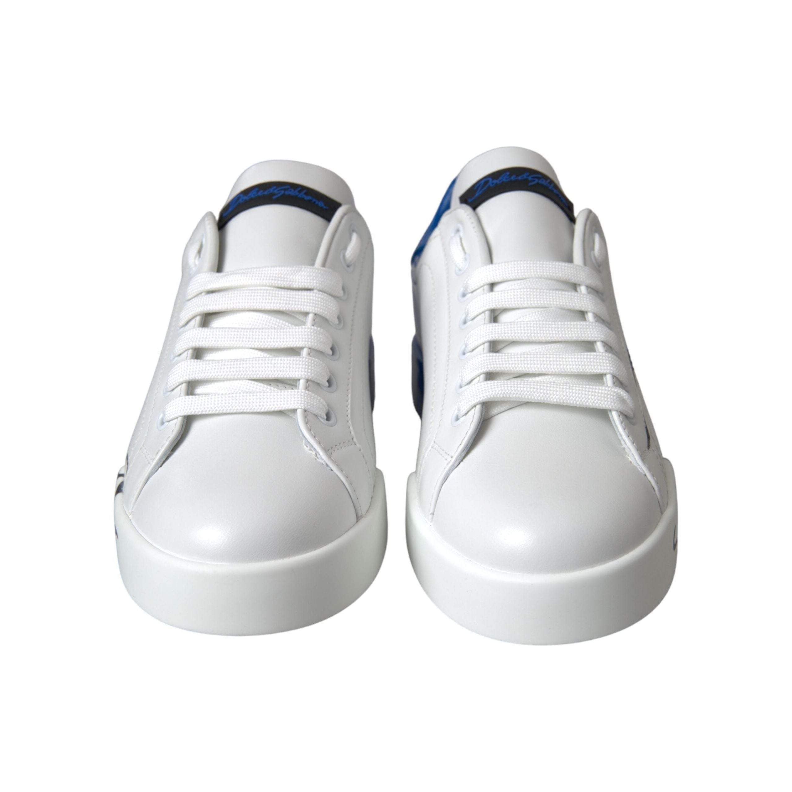 Dolce & Gabbana White Blue Leather Low Top Sneakers