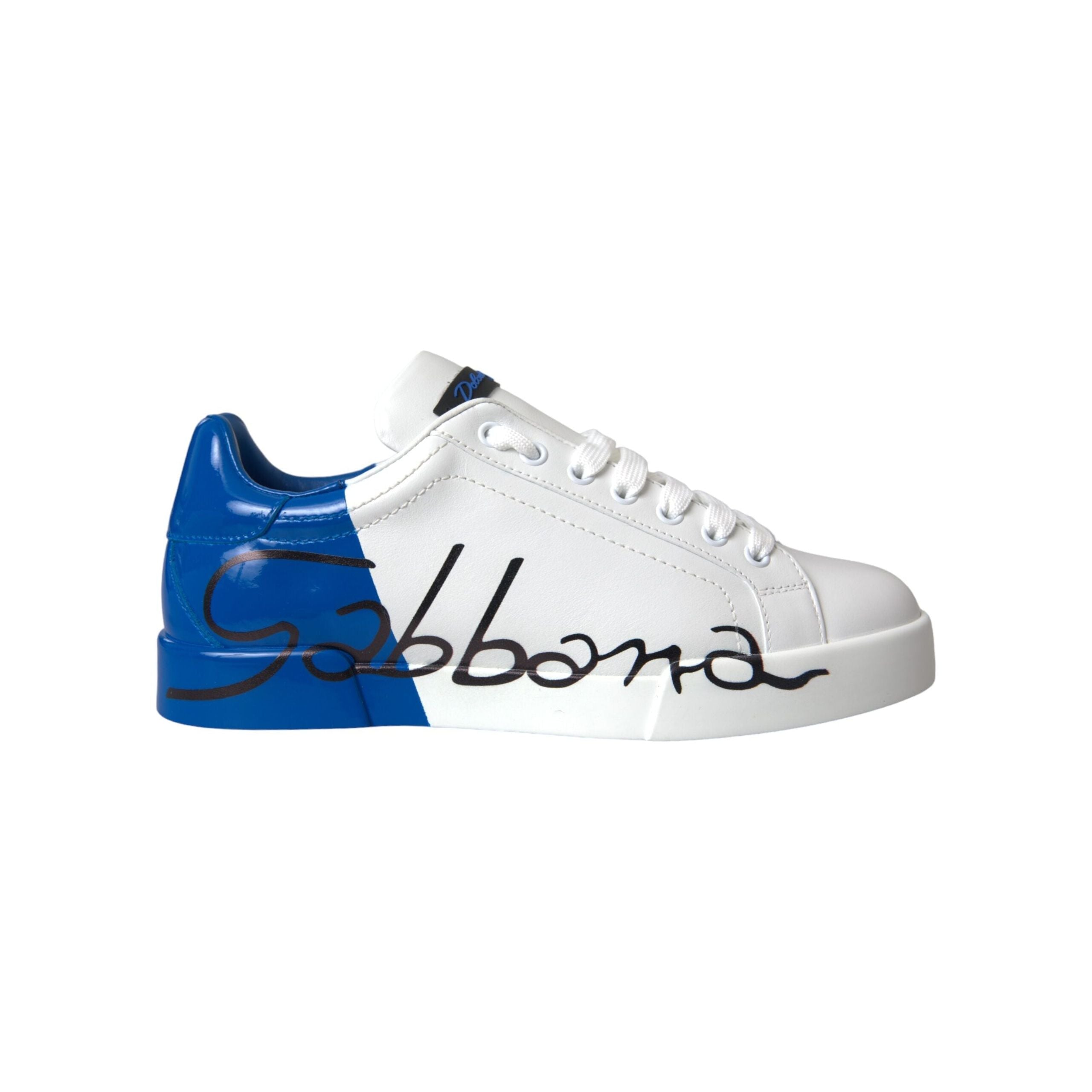 Dolce & Gabbana White Blue Leather Low Top Sneakers