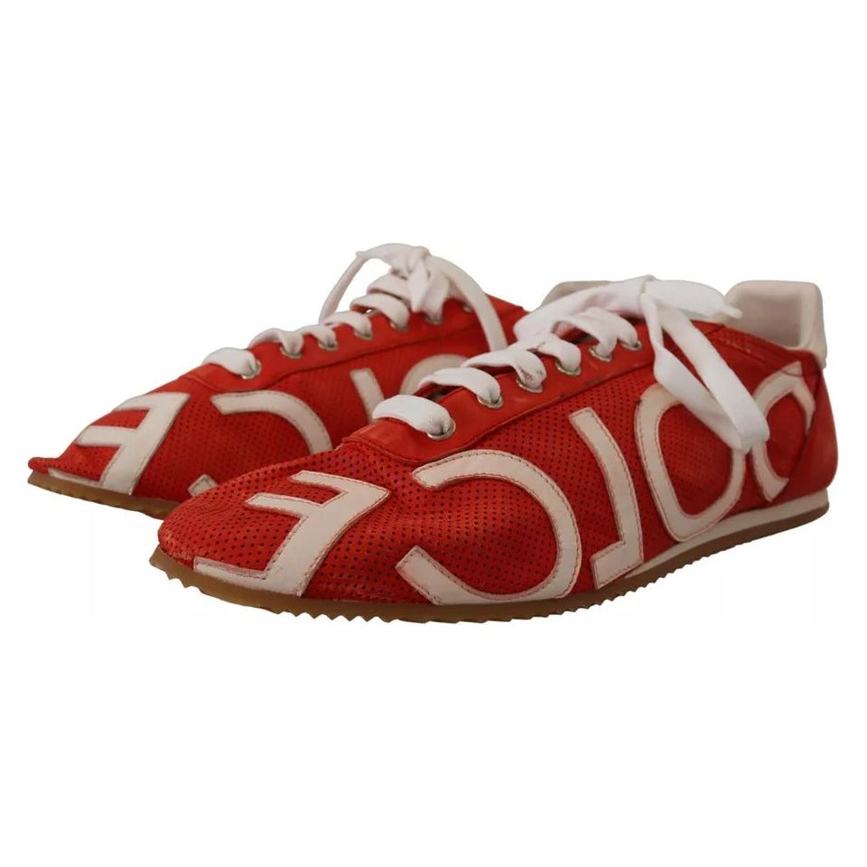Dolce & Gabbana Red White Leather Casual Sneakers Shoes