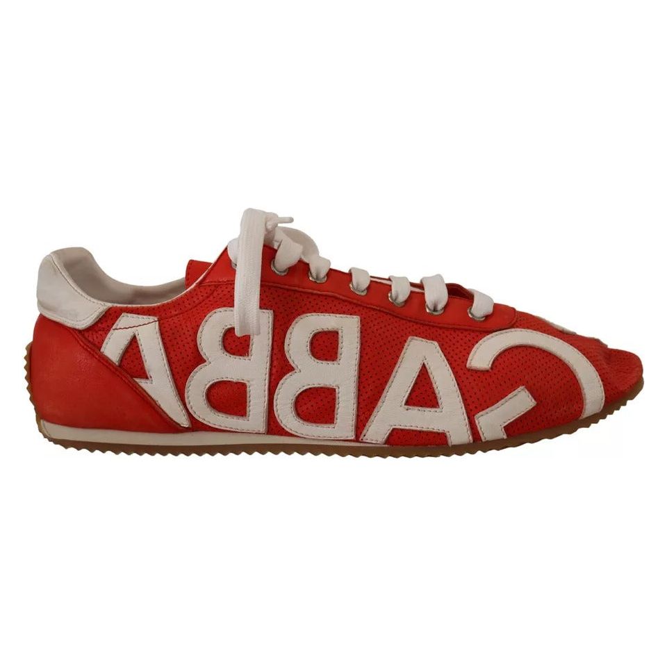Dolce & Gabbana Red White Leather Casual Sneakers Shoes