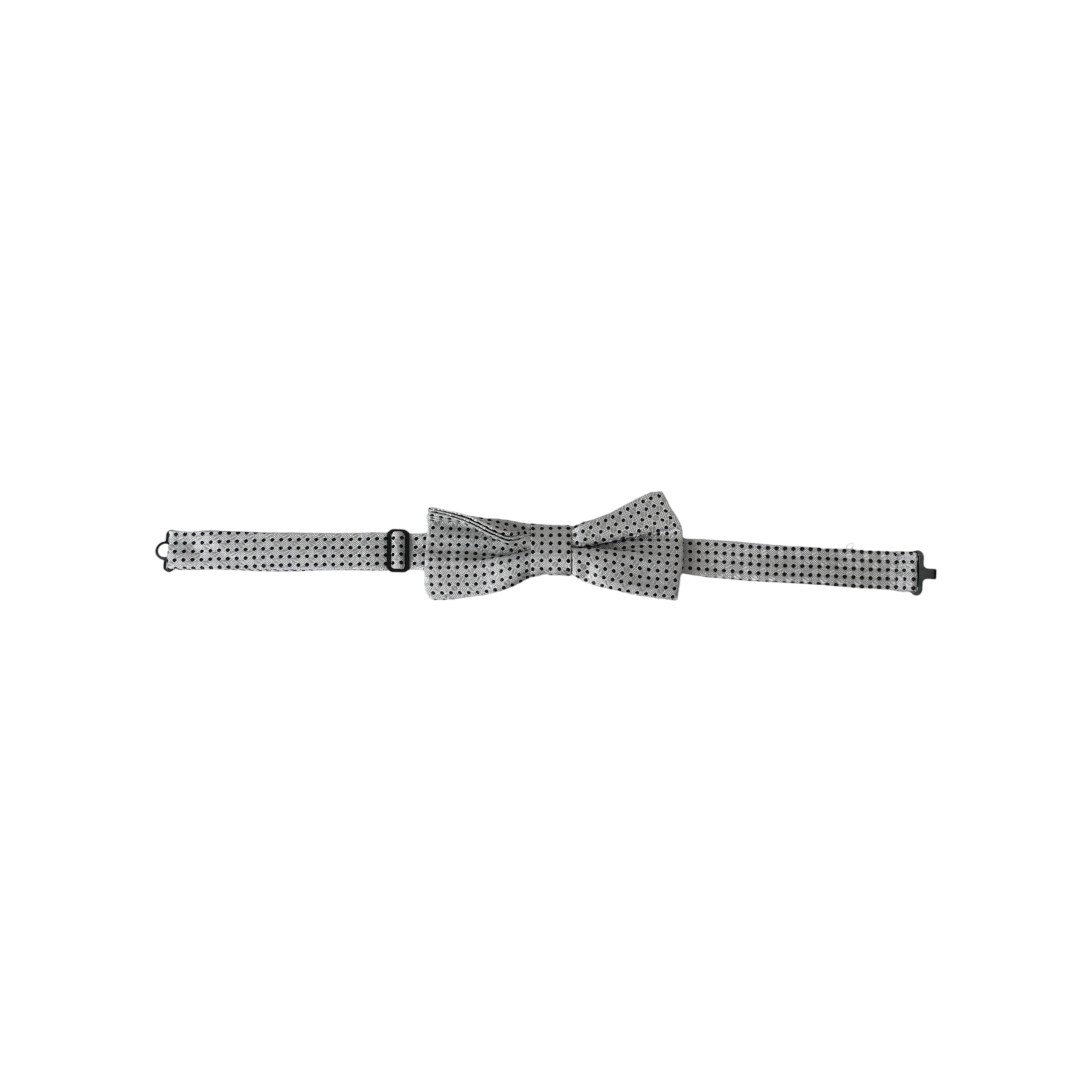 Dolce & Gabbana Gray Silk Polka Dot Adjustable Neck Bow Tie