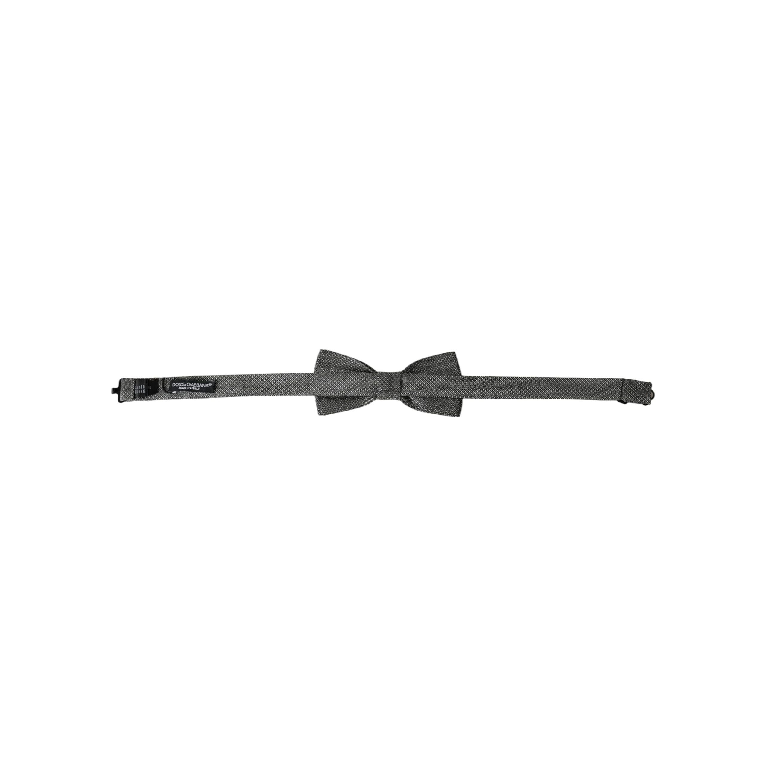 Dolce & Gabbana Gray Silk Patterned Adjustable Neck Bow Tie