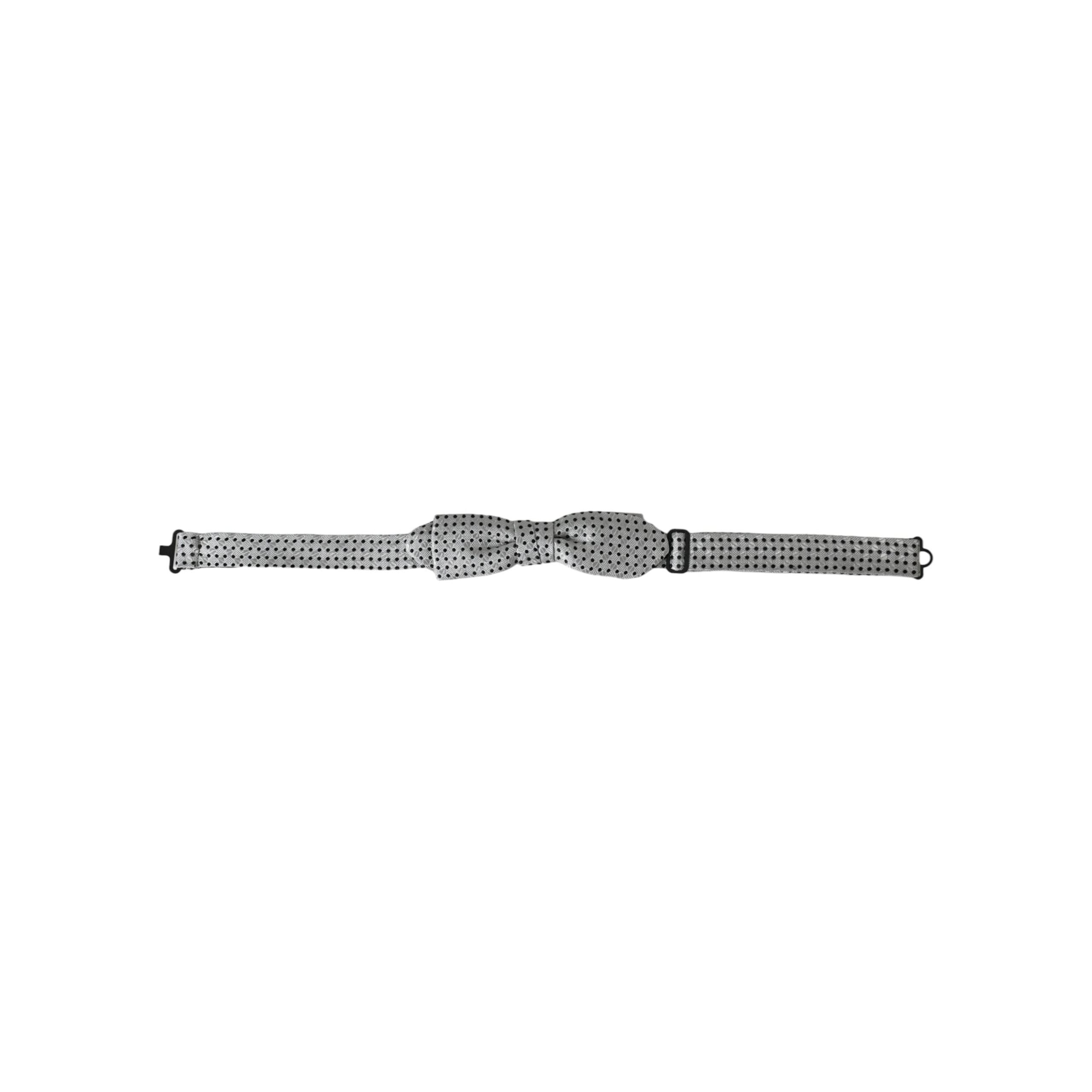 Dolce & Gabbana Gray Silk Polka Dot Adjustable Neck Bow Tie