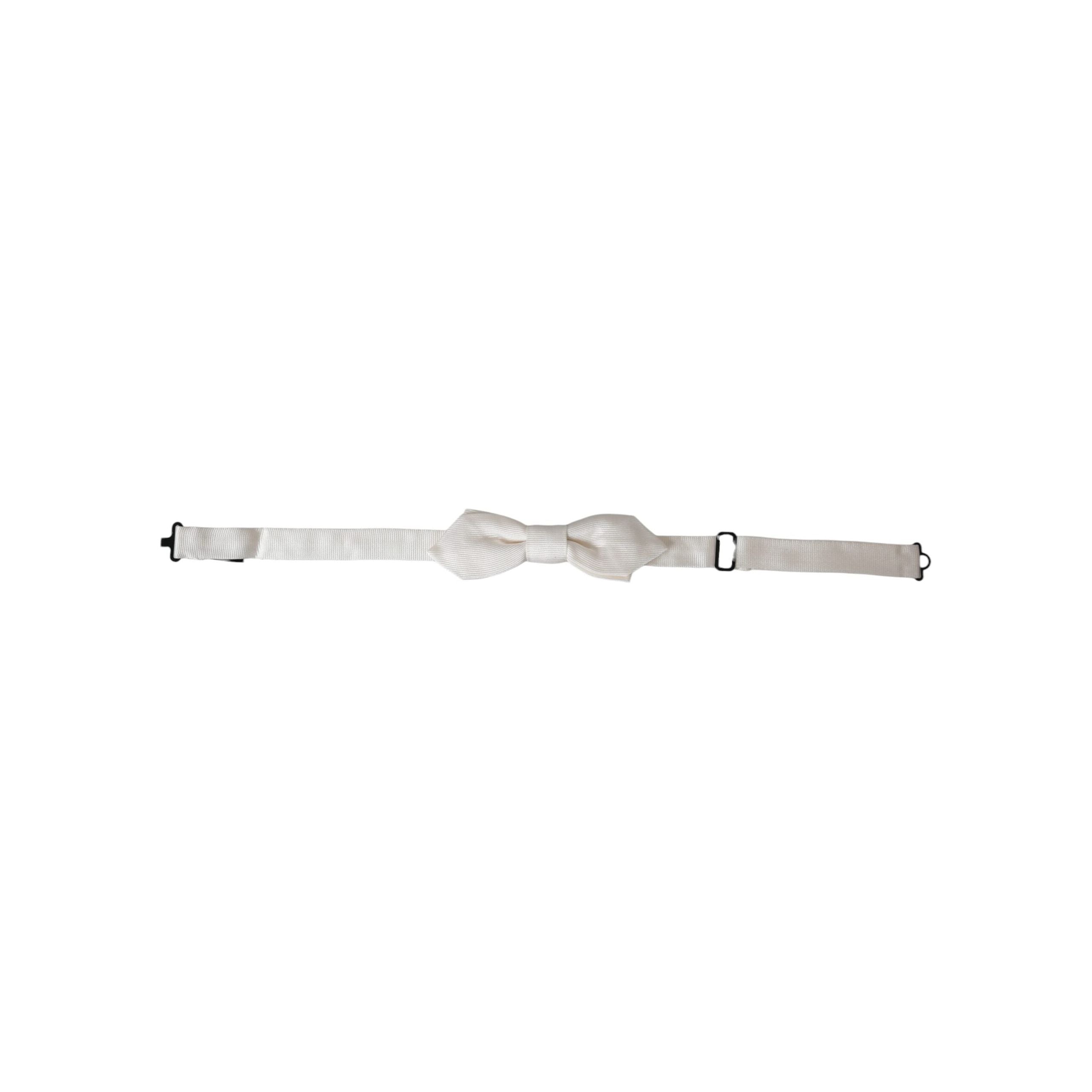 Dolce & Gabbana White Silk Adjustable Neck Papillon Bow Tie