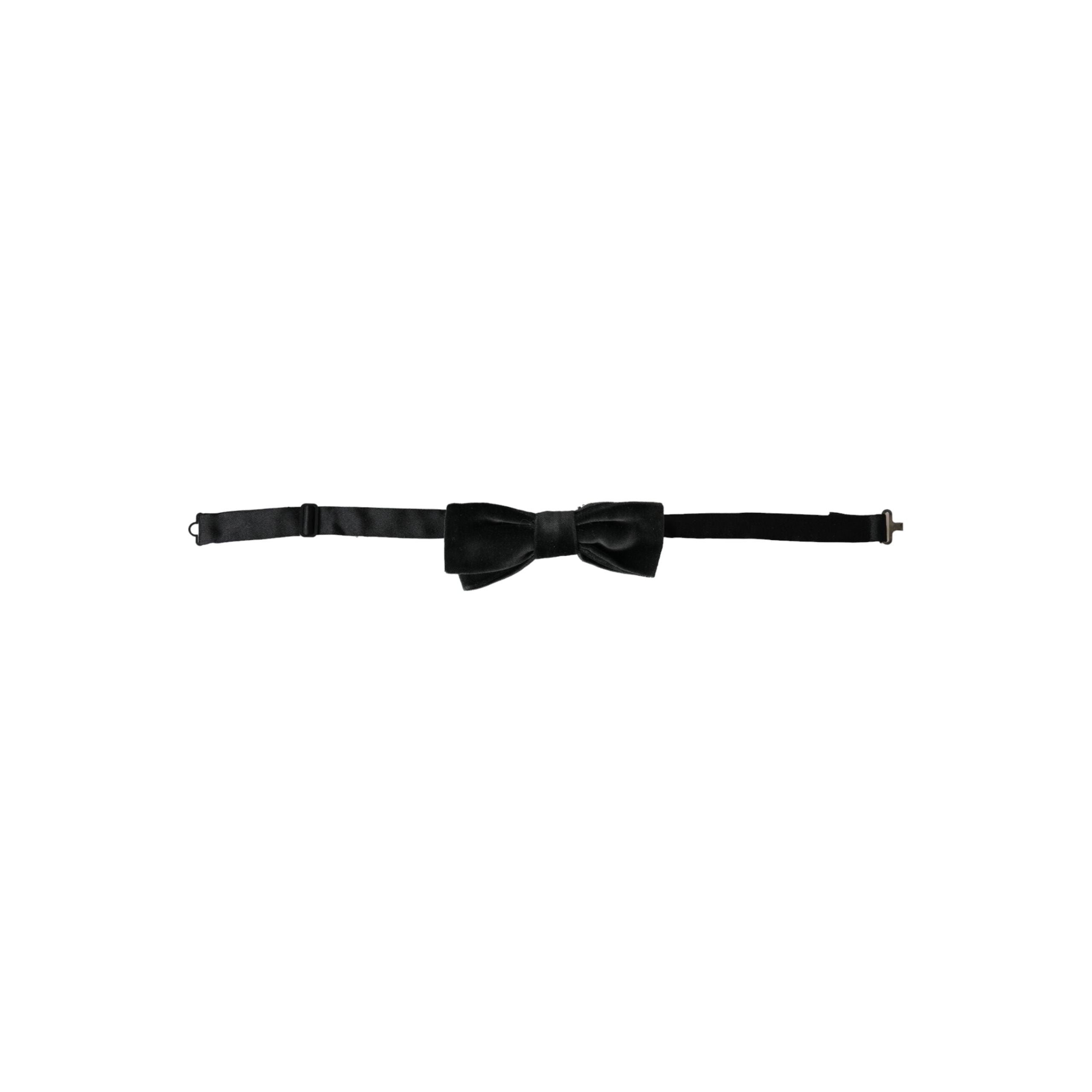 Dolce & Gabbana Black Velvet Cotton Adjustable Neck Bow Tie