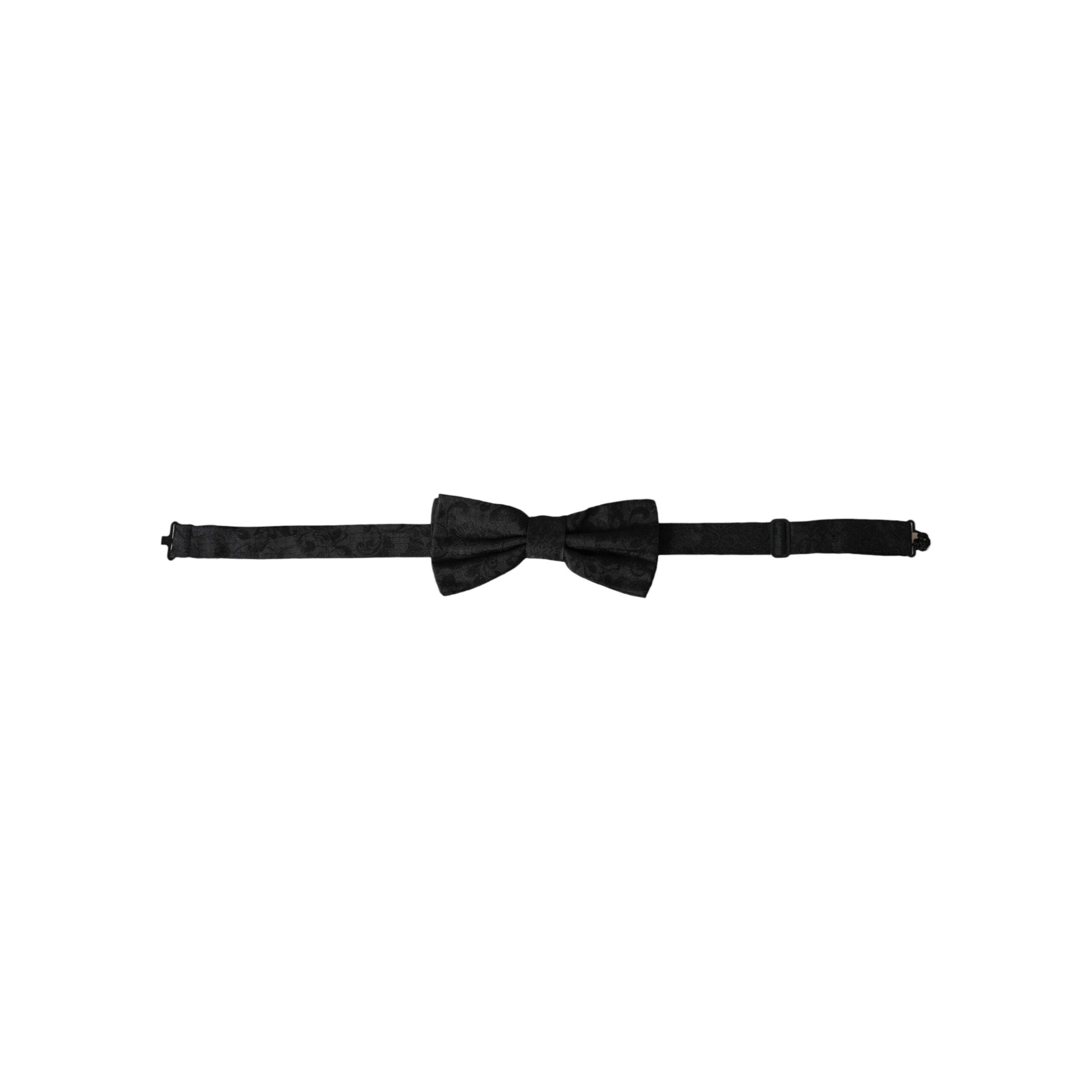 Dolce & Gabbana Black Silk Floral Adjustable Bow Tie