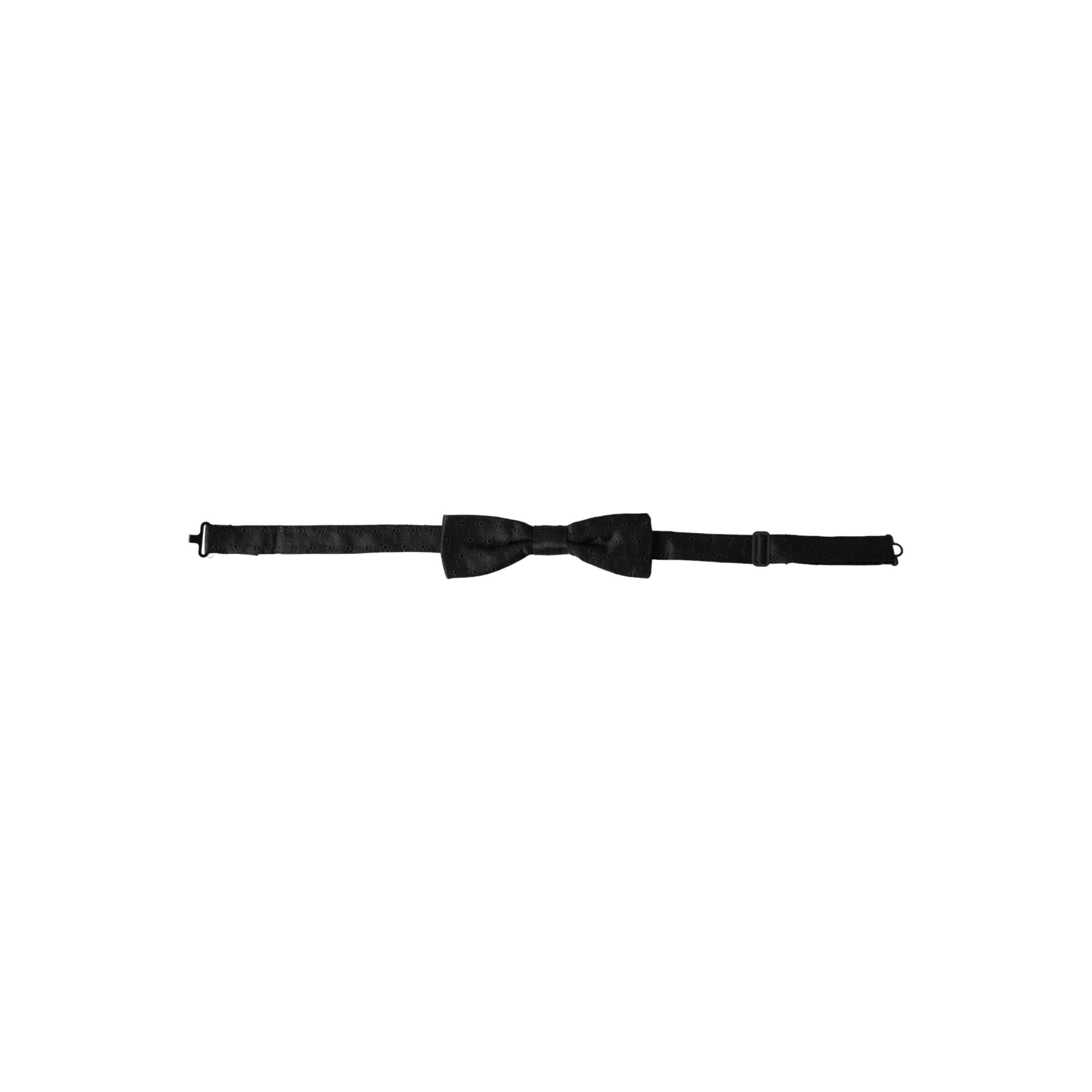 Dolce & Gabbana Black Silk Patterned Adjustable Neck Bow Tie