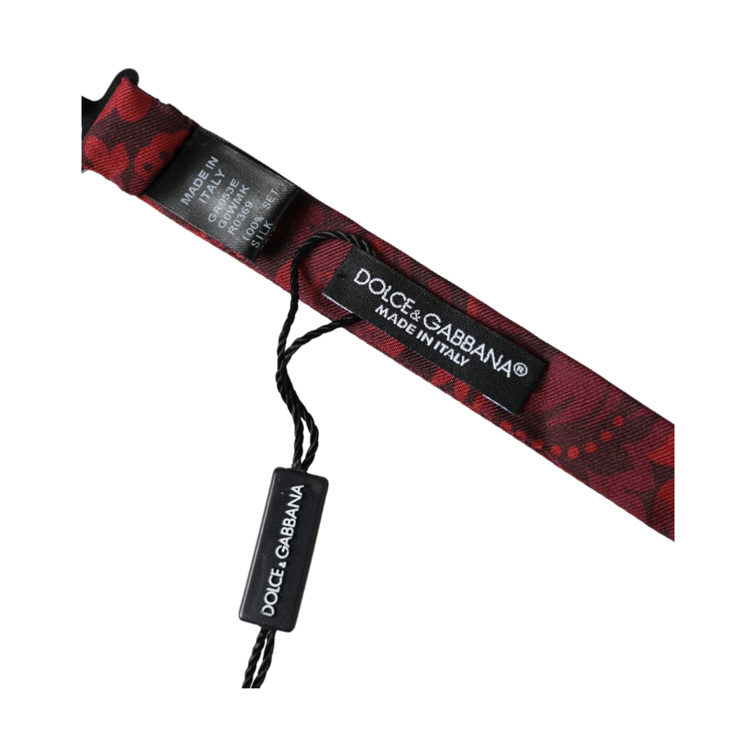Dolce & Gabbana Red Silk Floral Adjustable Neck Bow Tie