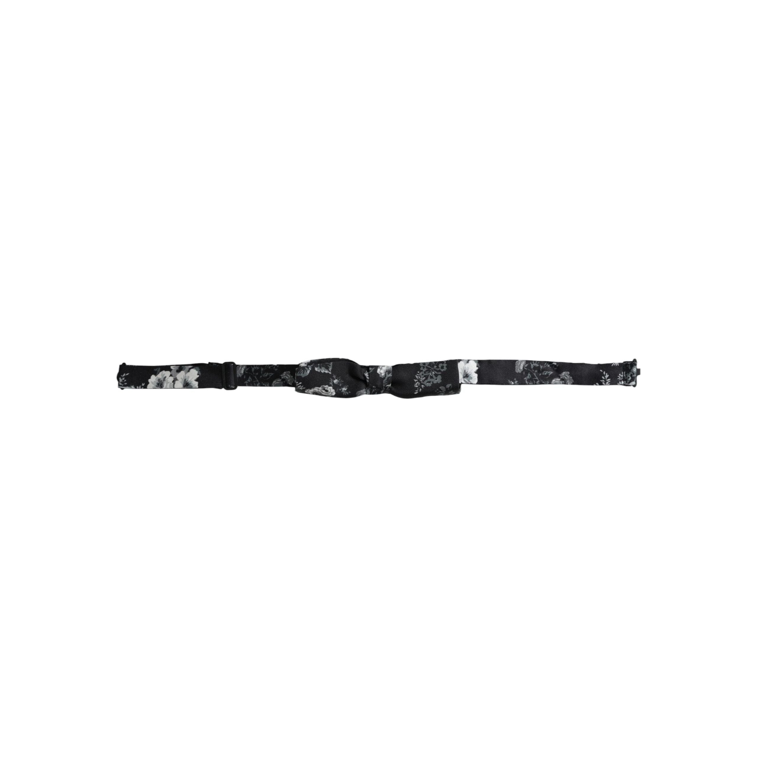 Dolce & Gabbana Black Floral Silk Adjustable Neck Bow Tie