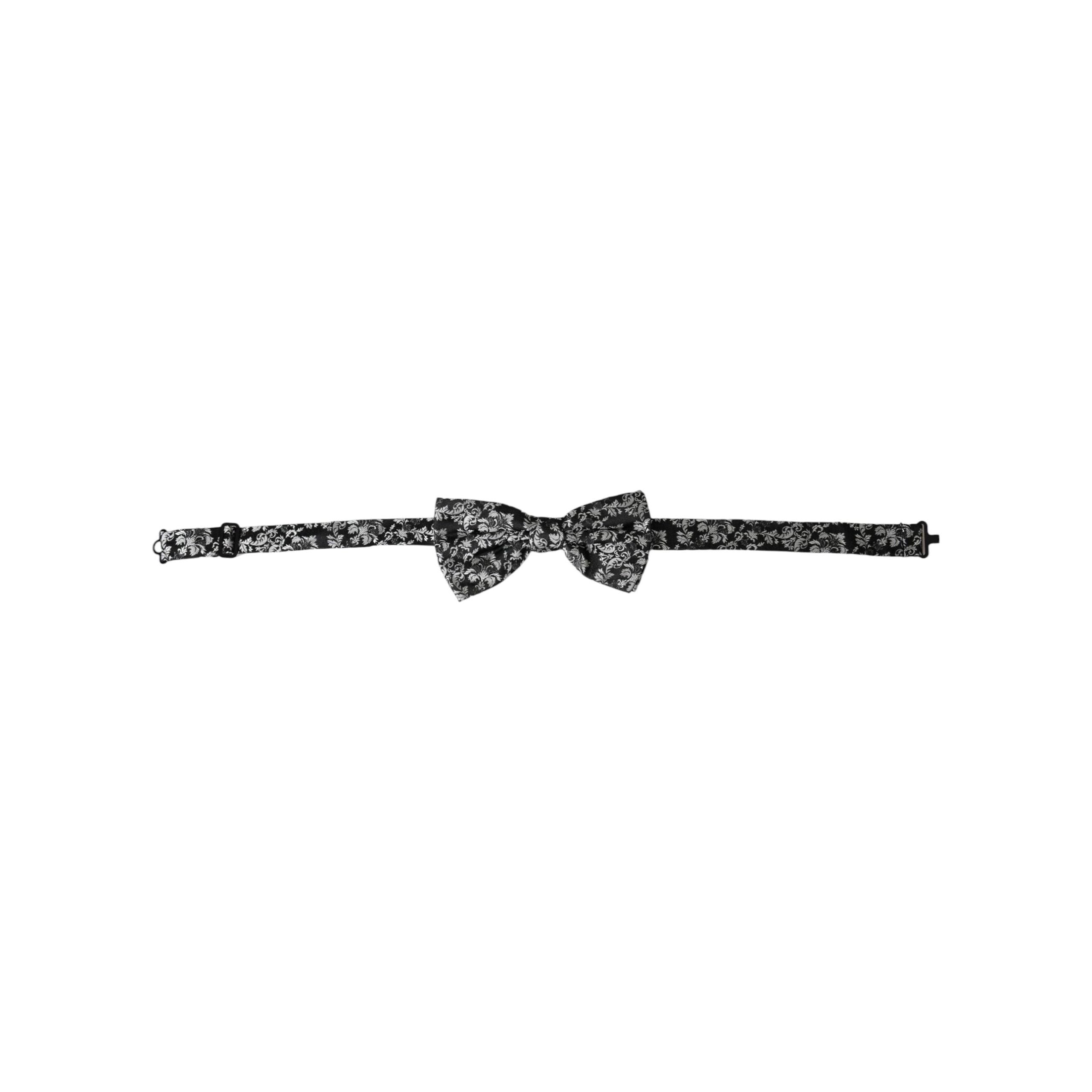 Dolce & Gabbana Black Floral Silk Adjustable Neck Bow Tie