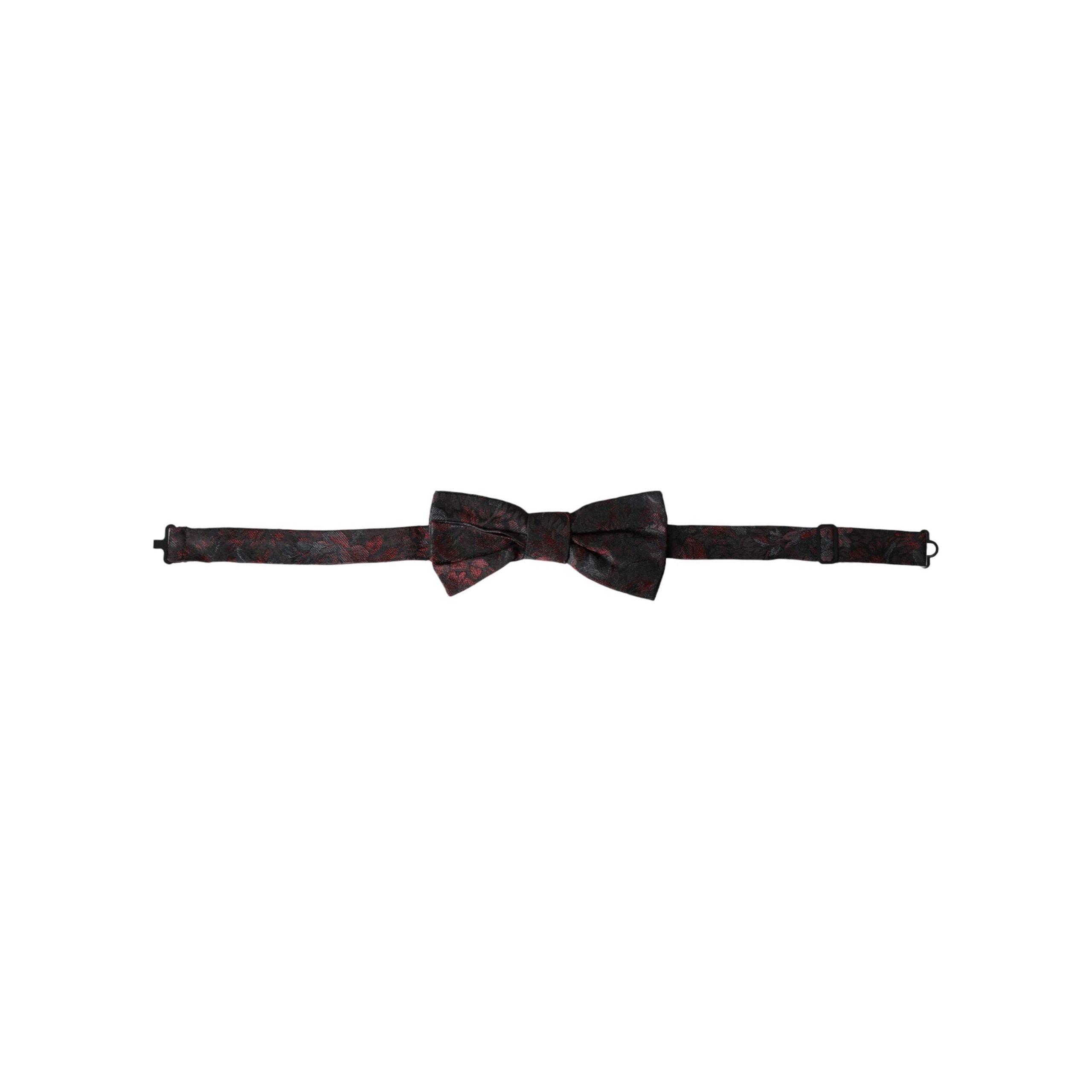 Dolce & Gabbana Red Black Floral Silk Bow Tie