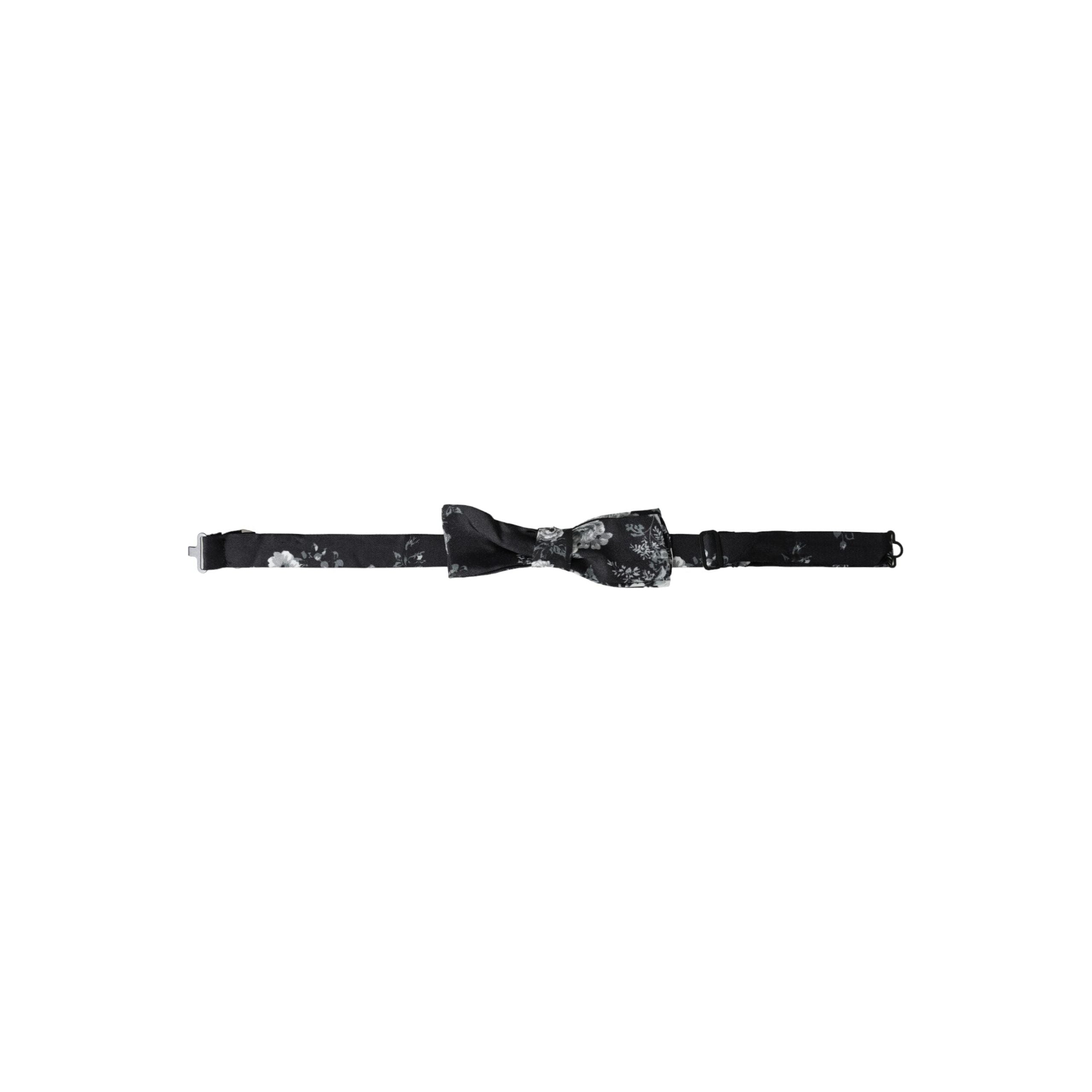 Dolce & Gabbana Black Silk Floral Fantasy Bow Tie